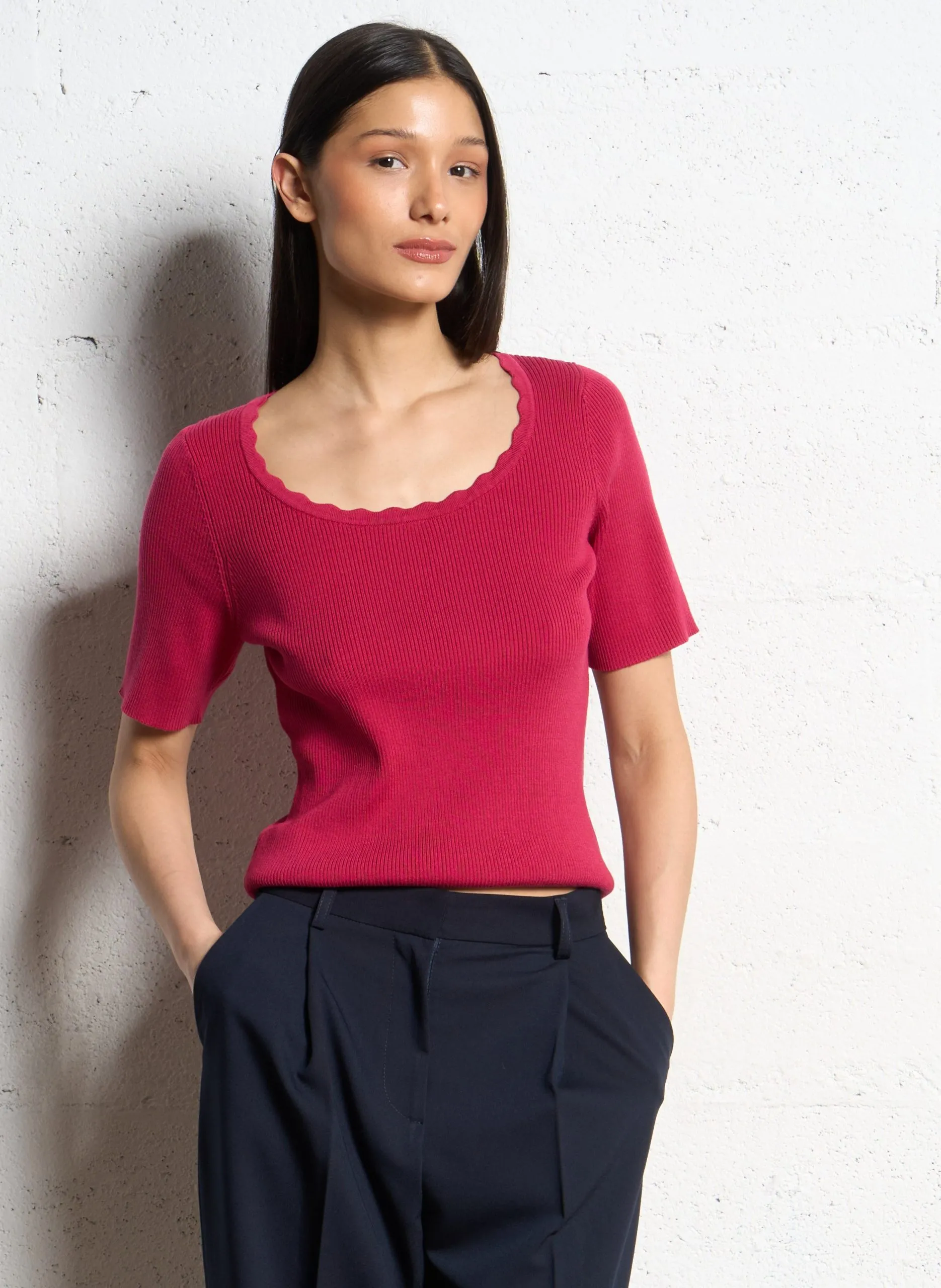 Angepasster Pullover mit kurzen Ärmeln Rosa TALA