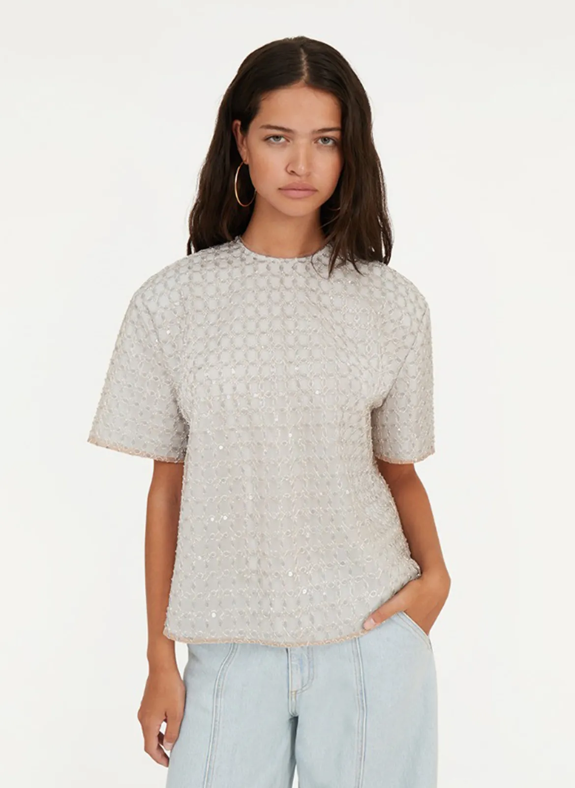 Besticktes Oversize-Top Schwarz