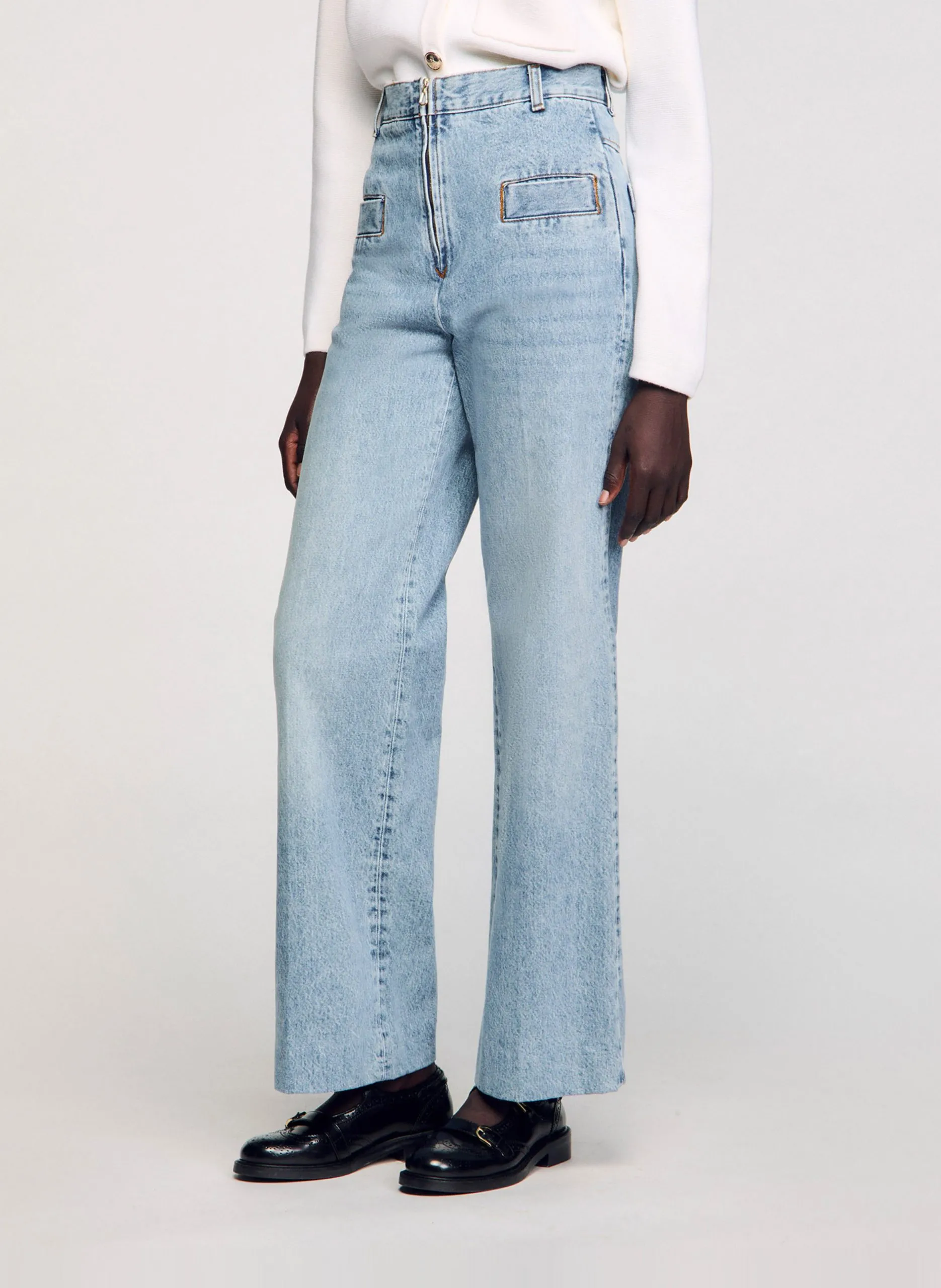Straight Cut Stone Washed Jeans aus Baumwolle Blau