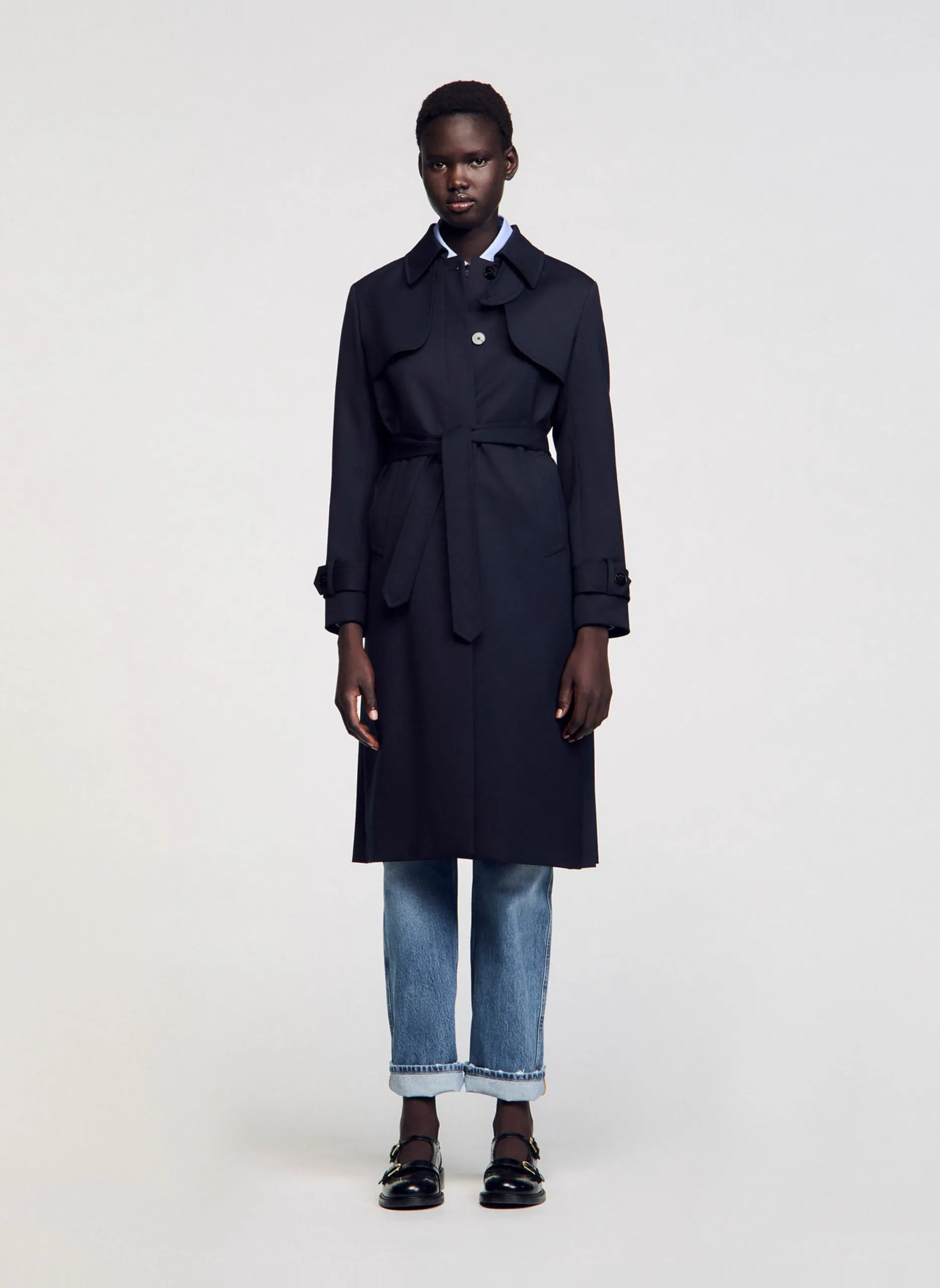 Trenchcoat mit klassischem Kragen mit Plissee-Einsatz am Rücken Blau