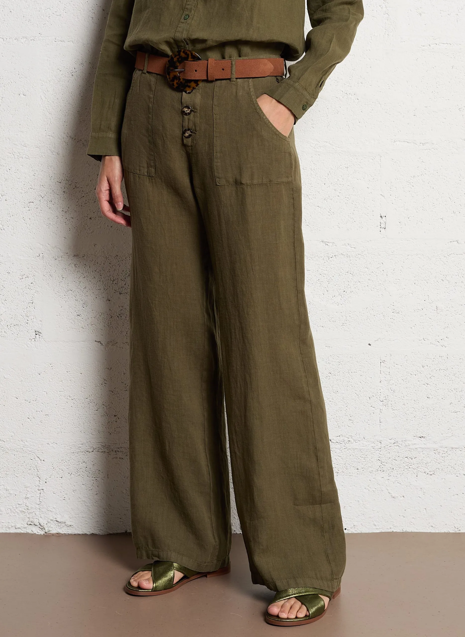 Gerade geschnittene Leinenhose Khaki PLACIDO