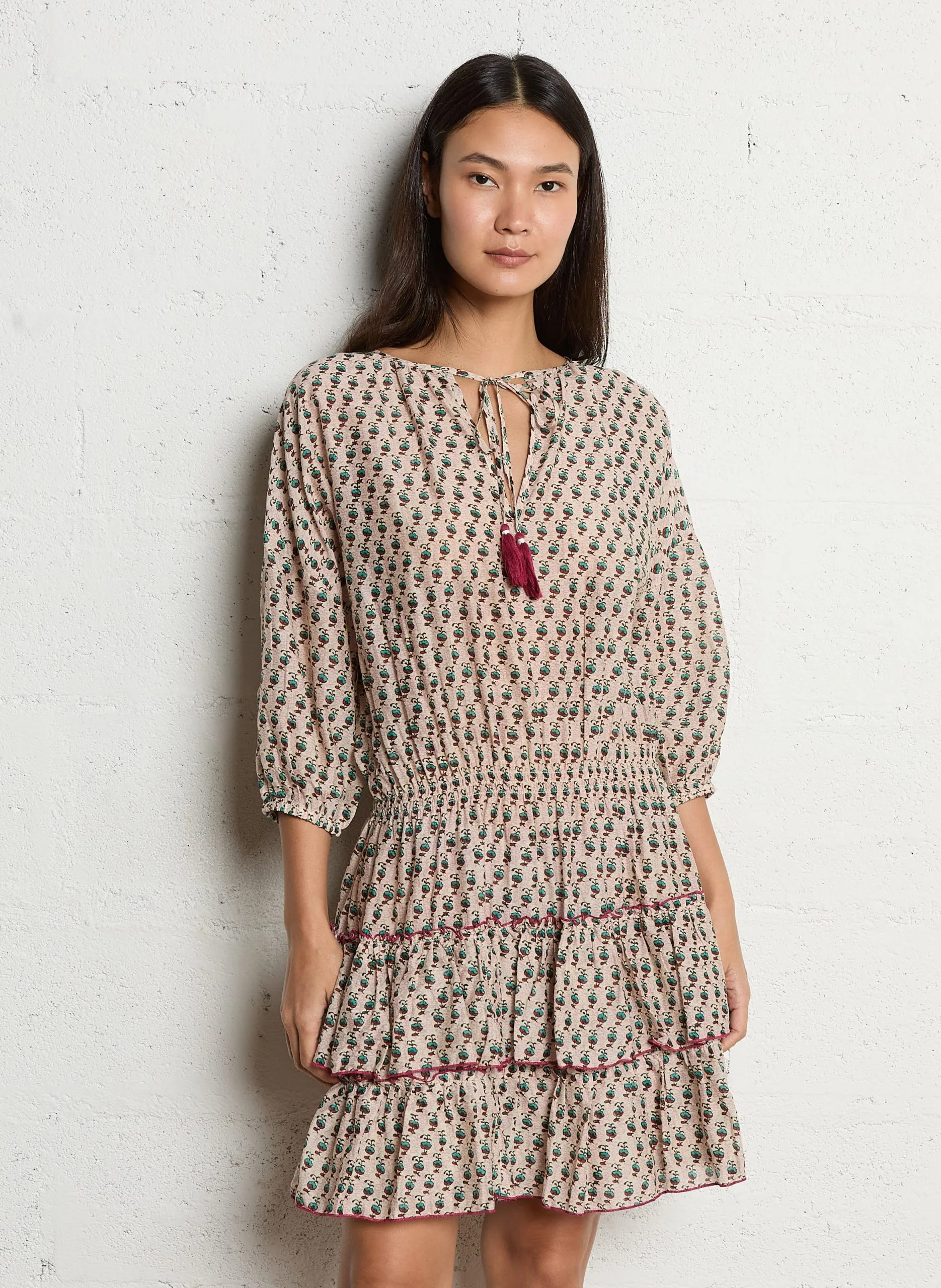 Tailliertes Baumwoll-Kurzkleid Mehrfarbig DEVI