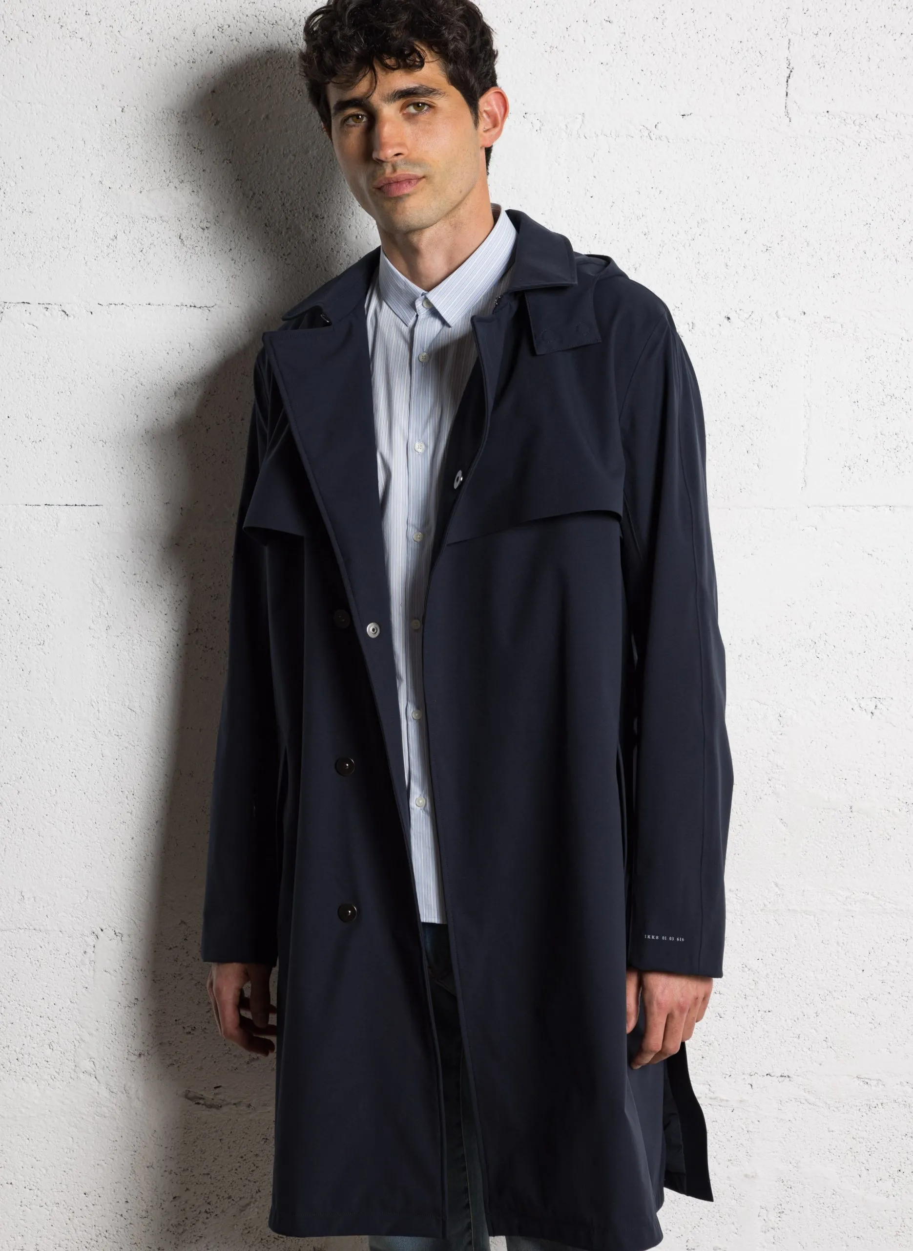 Trench mit Hemdkragen und Kapuze Blau