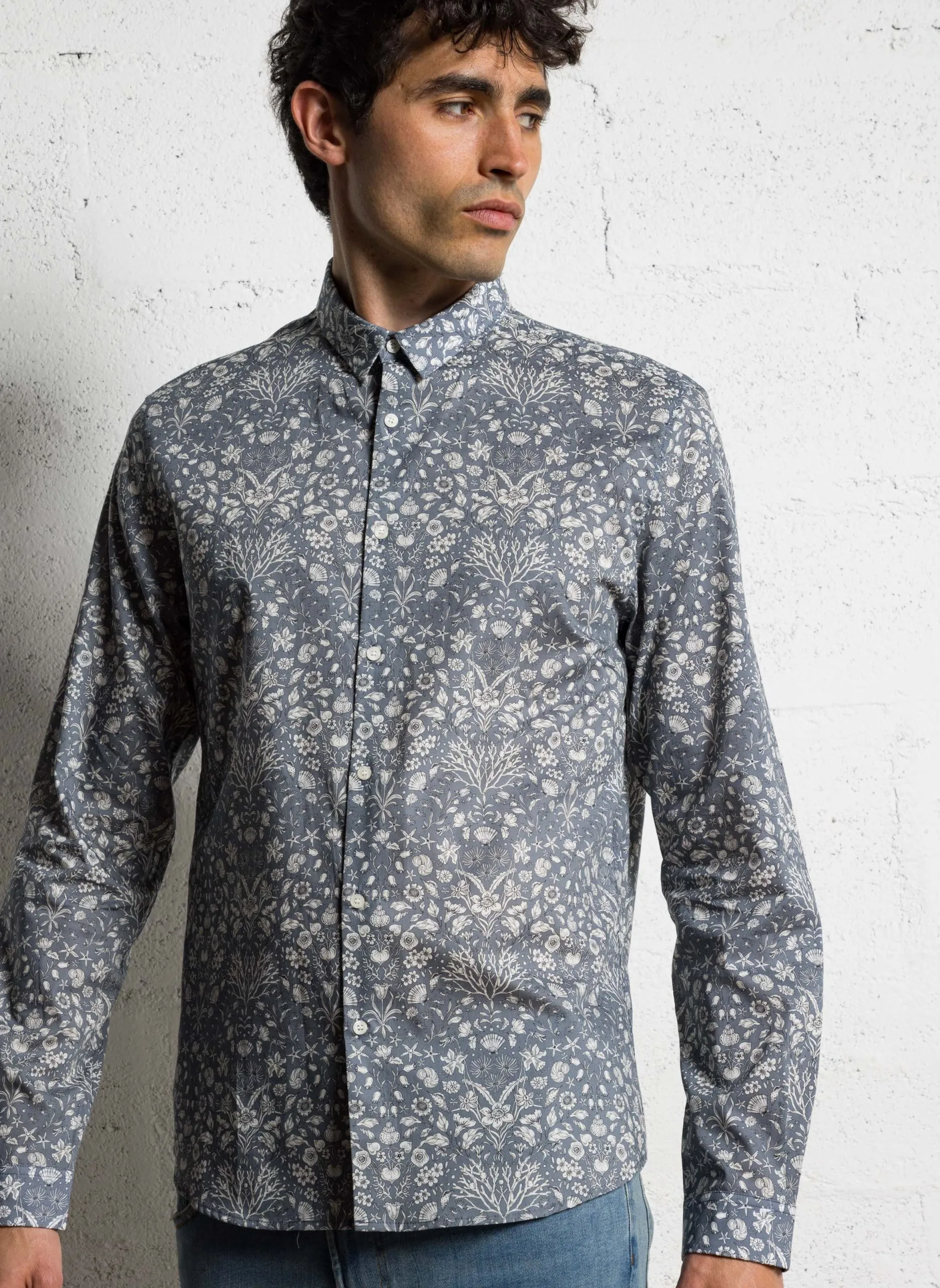 Bedrucktes Slim-Fit-Hemd aus Baumwolle Blau