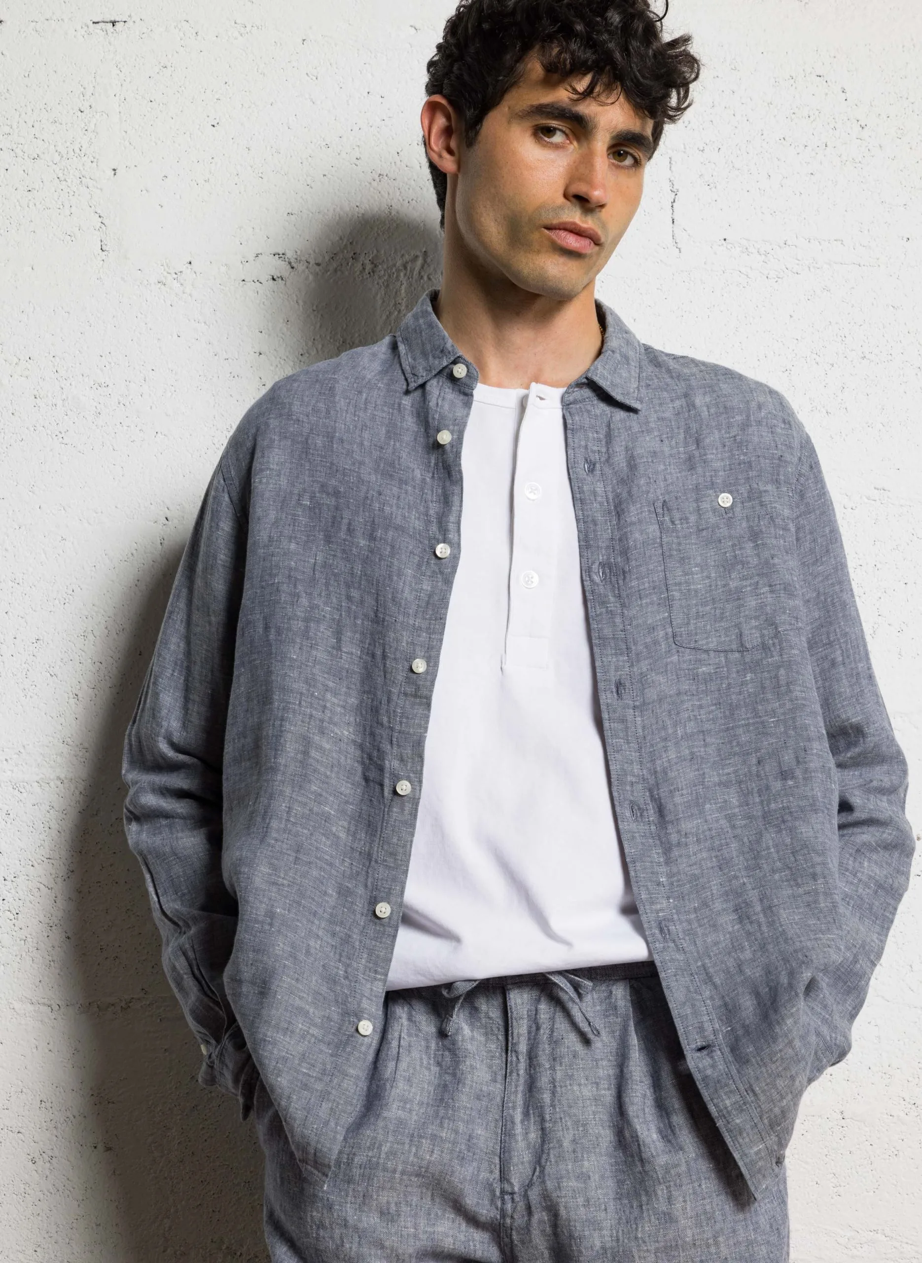 Regular-Fit-Hemd - aus Leinen Blau