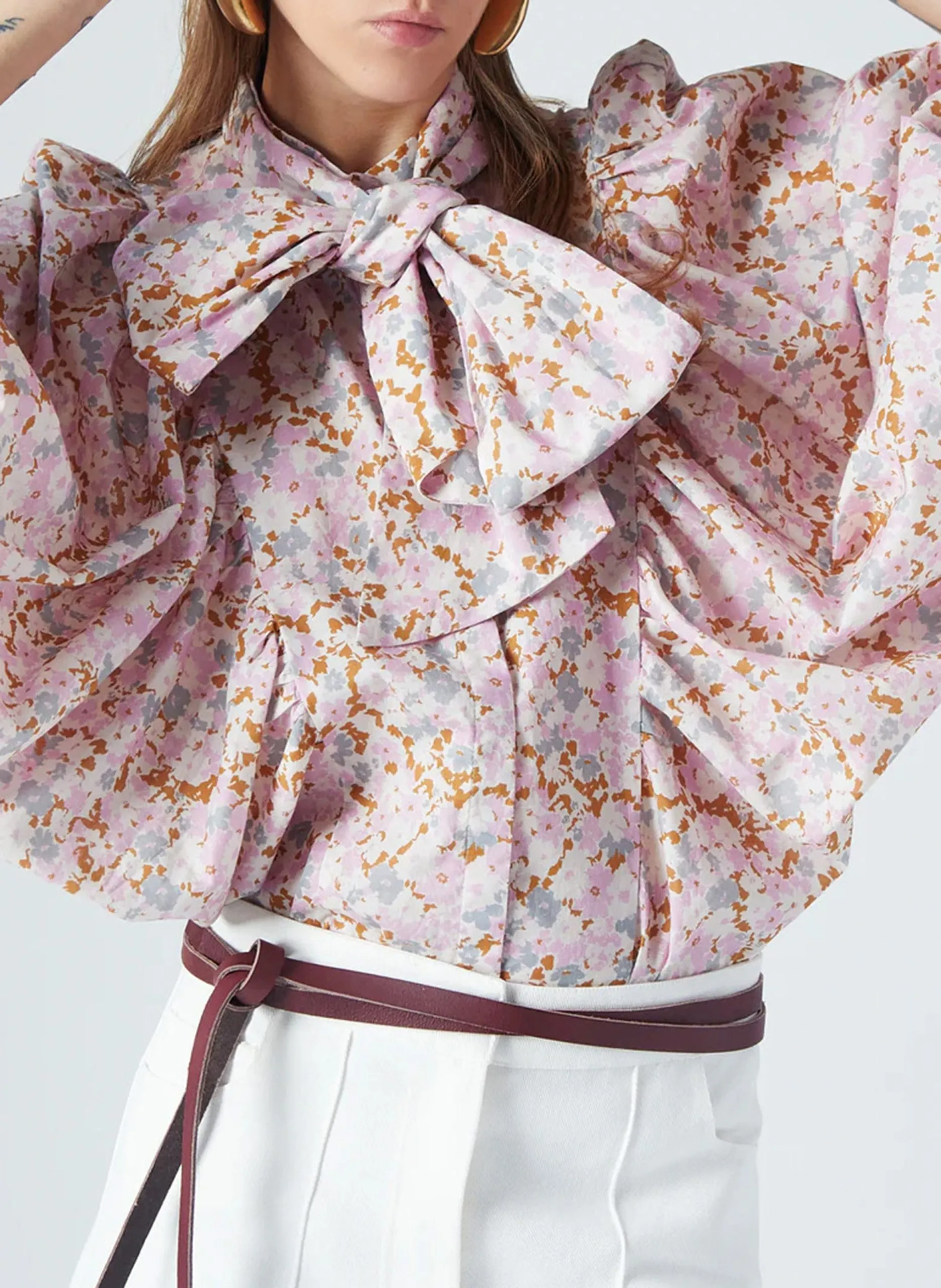 Weite Baumwollbluse mit Stehkragen Rosa MAEVA