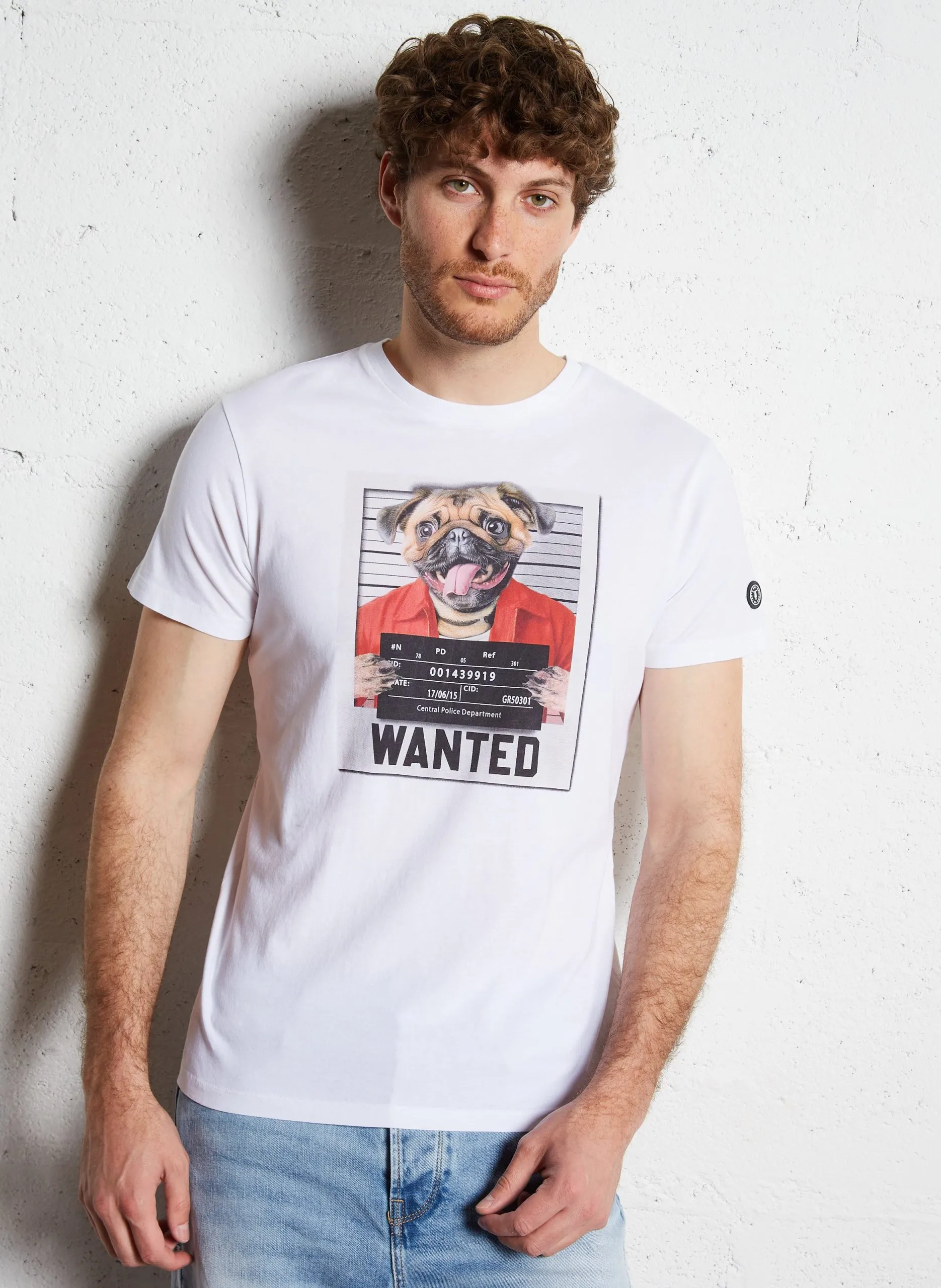 Gerader Rundhalsausschnitt bedrucktes Baumwoll-T-Shirt Weiss RENAUD