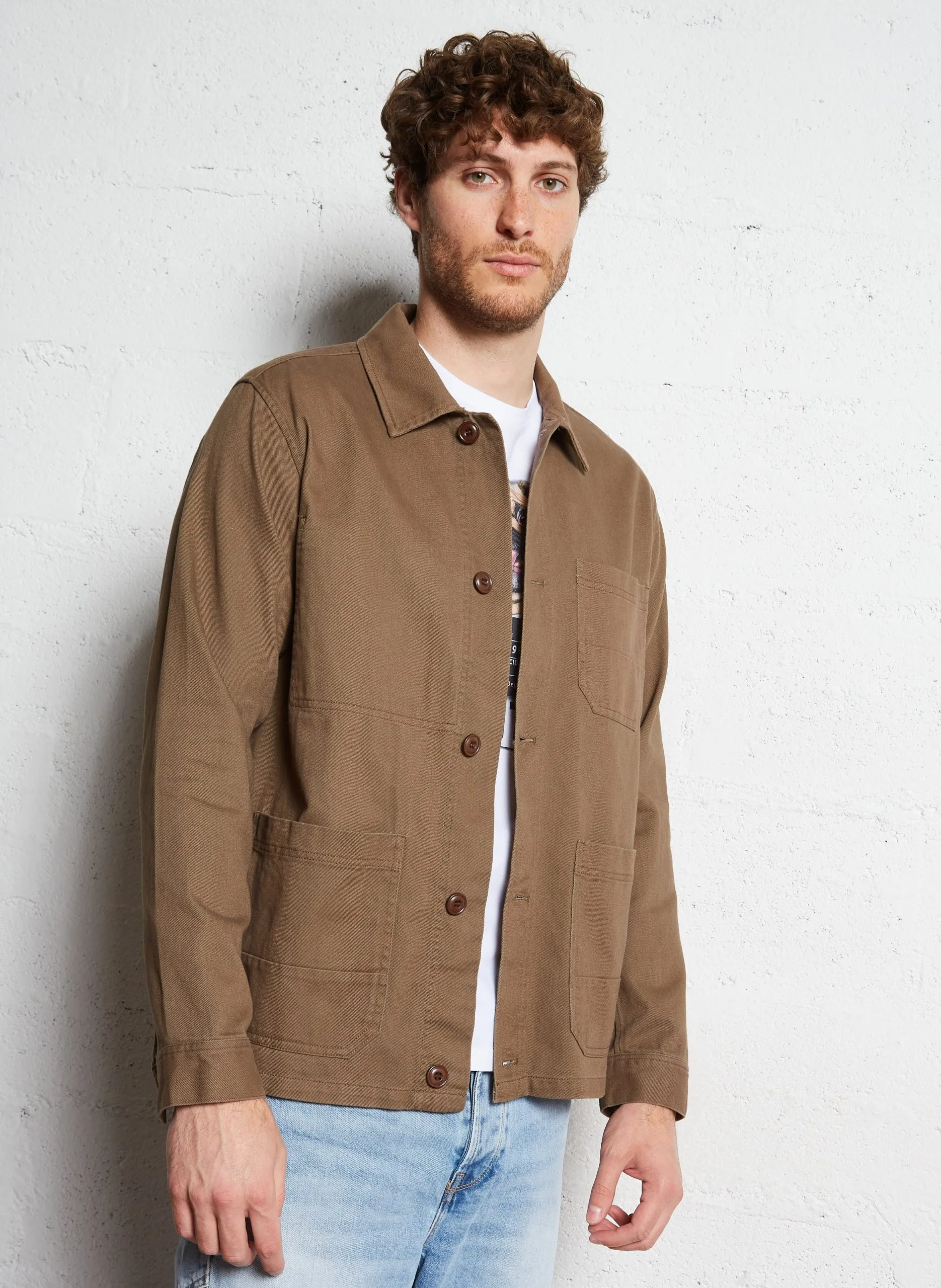 Gerade geschnittene Baumwolljacke mit klassischem Kragen Grun TANEL