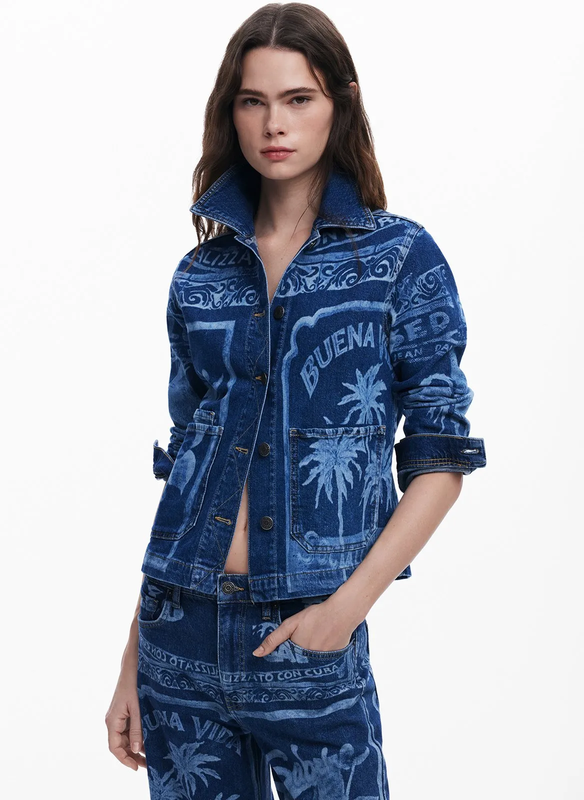Bedruckte Jeansjacke Blau