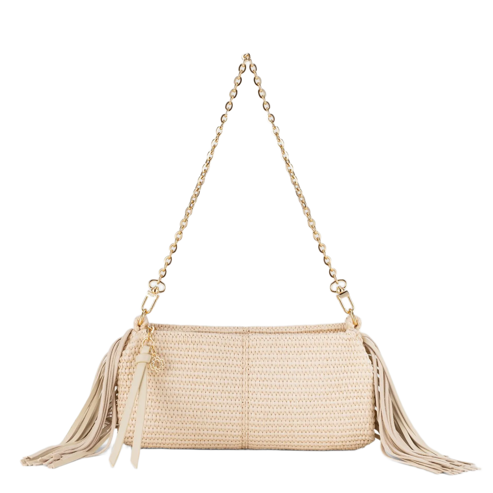 Schultertasche mit Fransen an den Seiten Beige MISS M