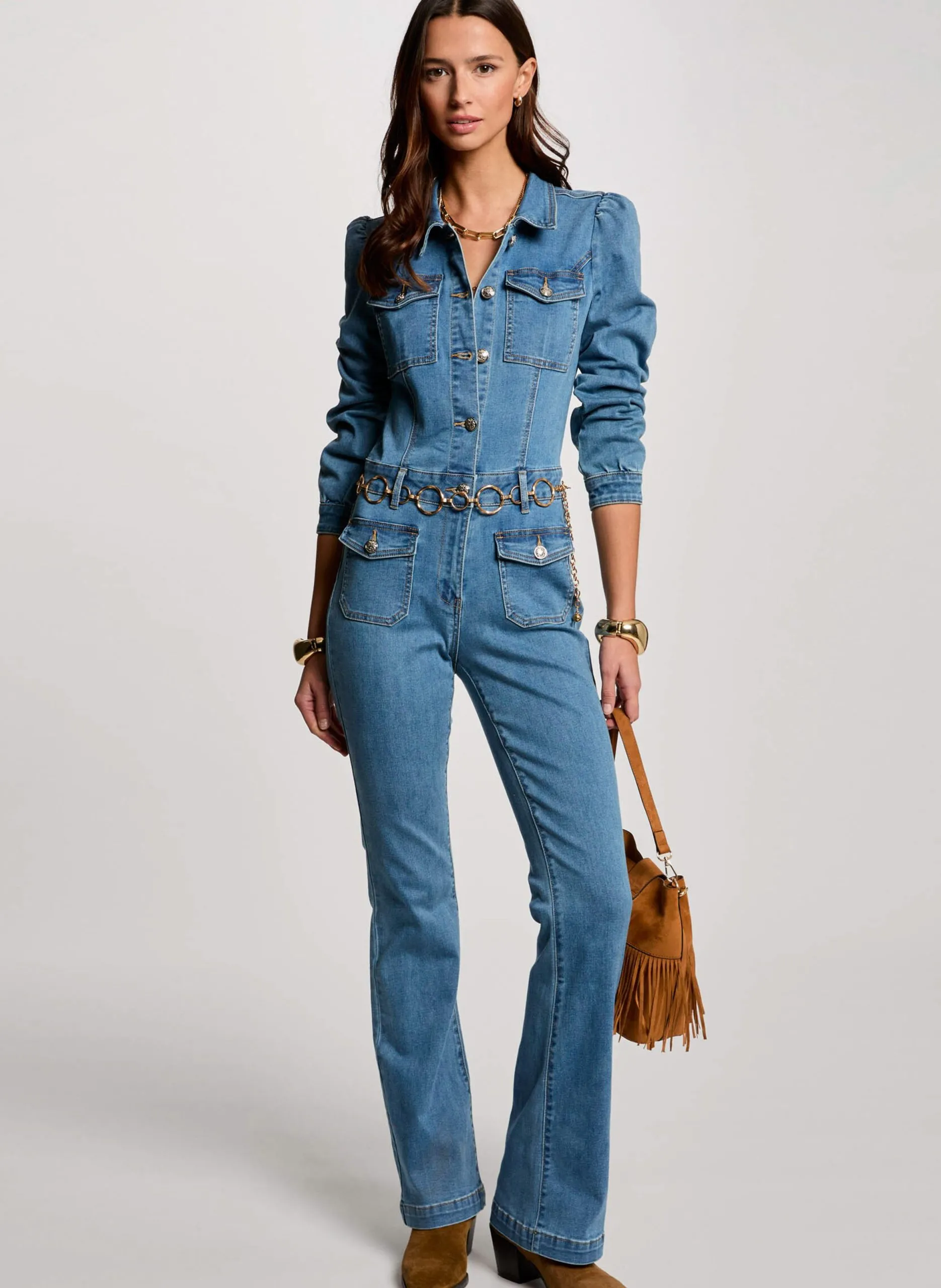 Lange Flare-Jeans-Overall Mehrfarbig 251-PVARM