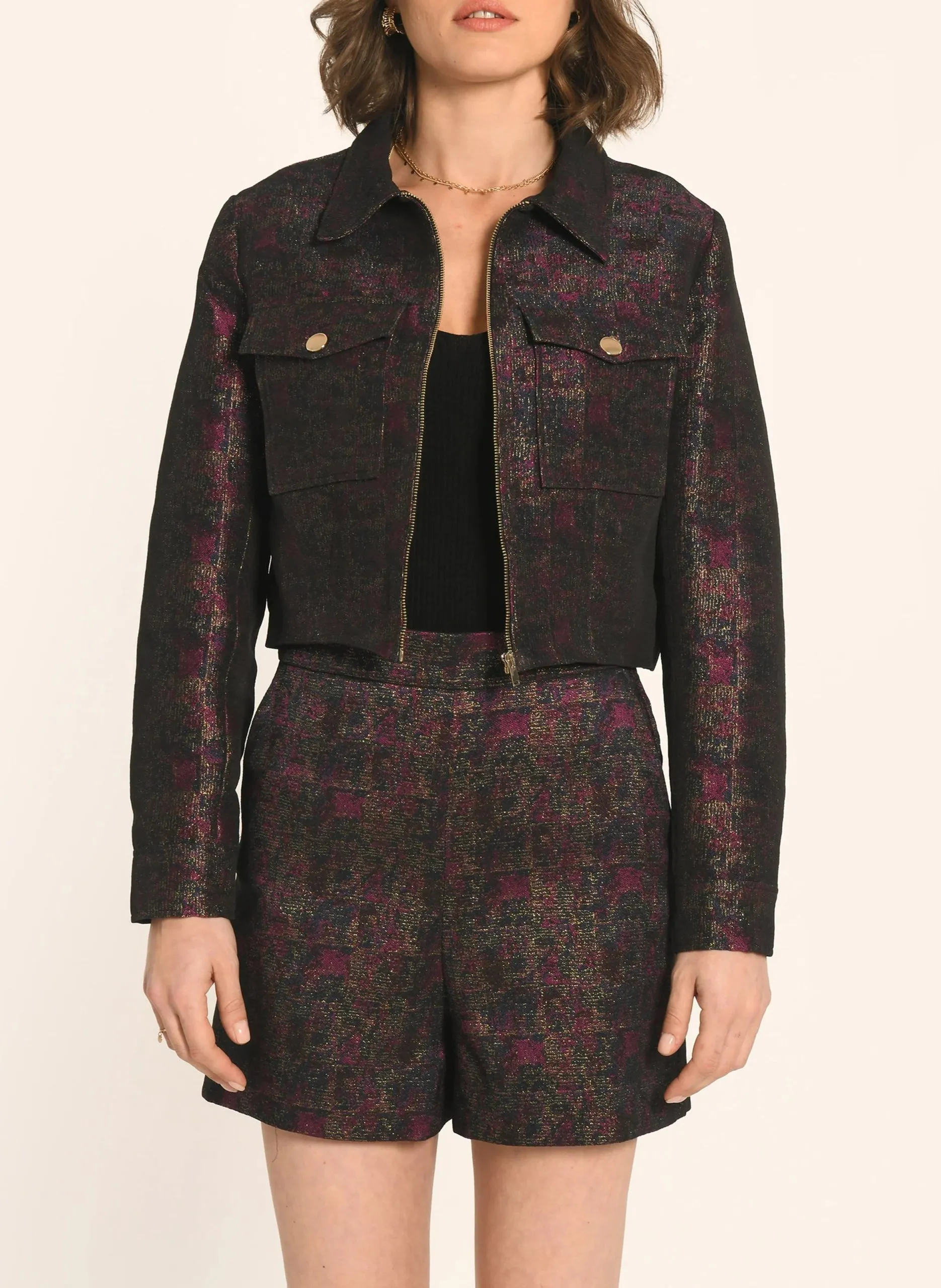 Gerader Jacquard-Blouson mit Druck Blau ADENORA