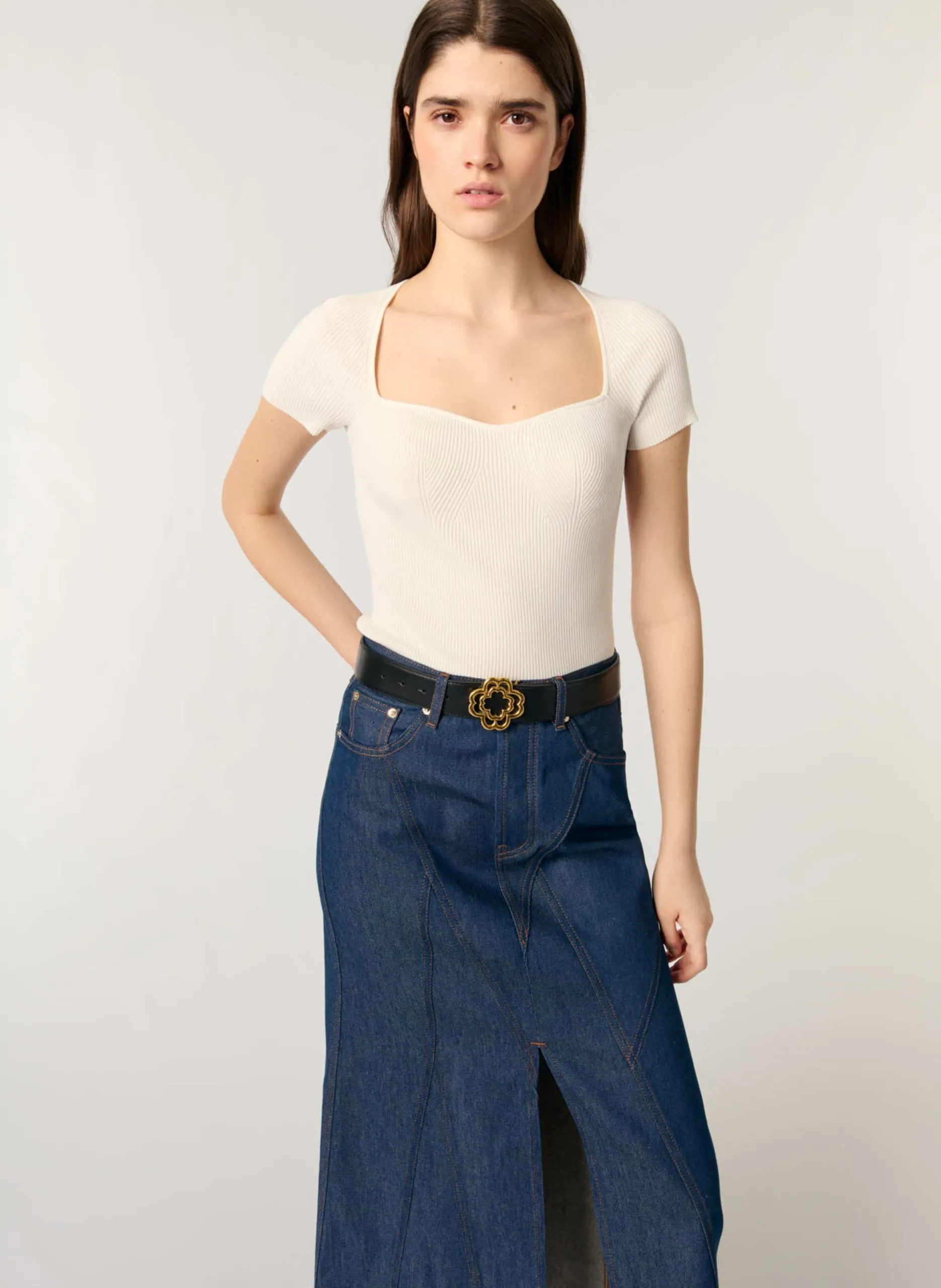 Figurbetontes Strick-Top Beige