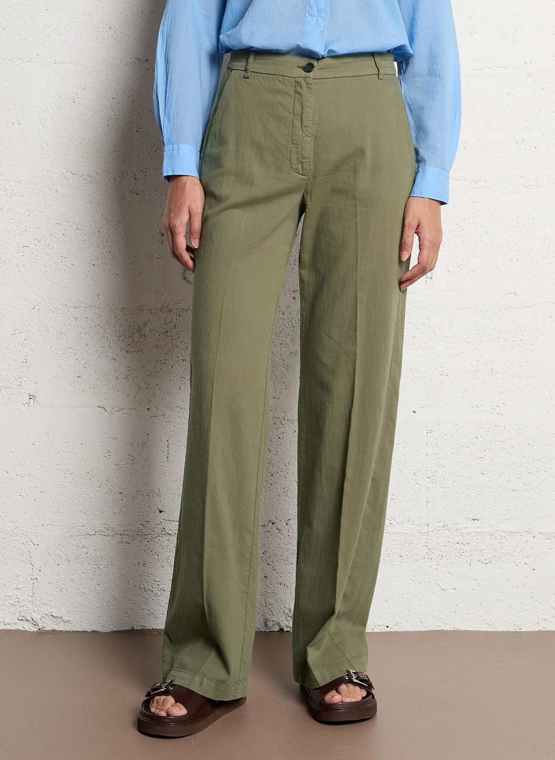 Gerade geschnittene Baumwollhose Khaki POSITANON