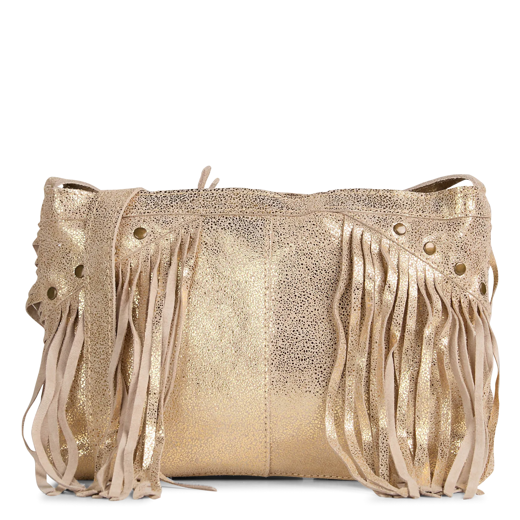 Umhängetasche mit Fransen aus Leder Golden TIRANA