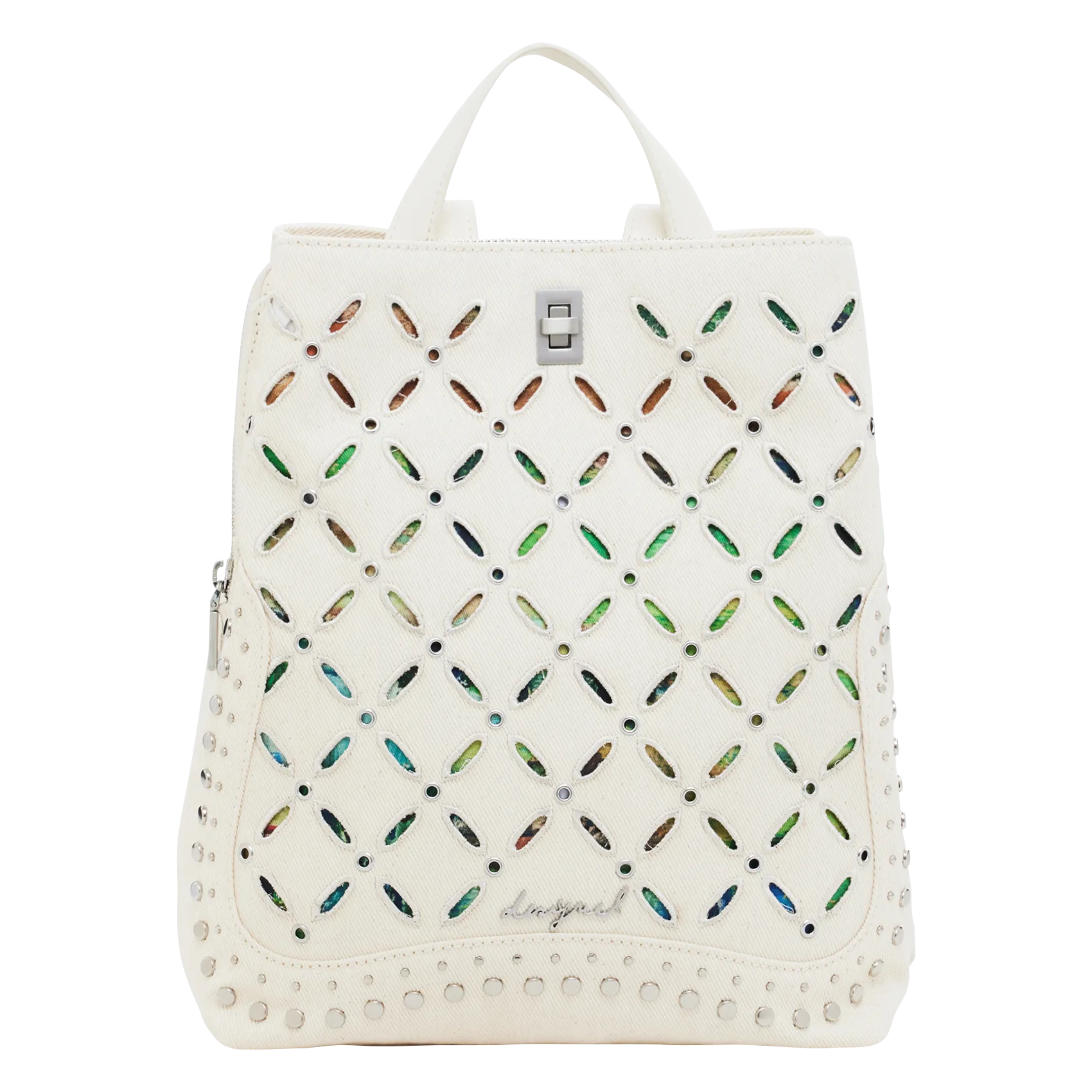 Mittlerer Rucksack aus Kunstlederstoff Weiss