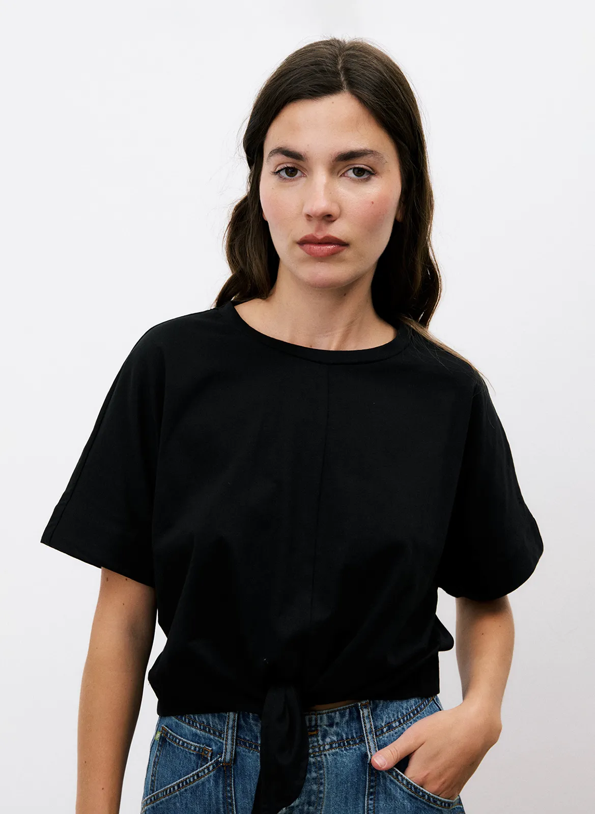 Baumwoll-Pullover mit Rundhalsausschnitt Schwarz CARINA