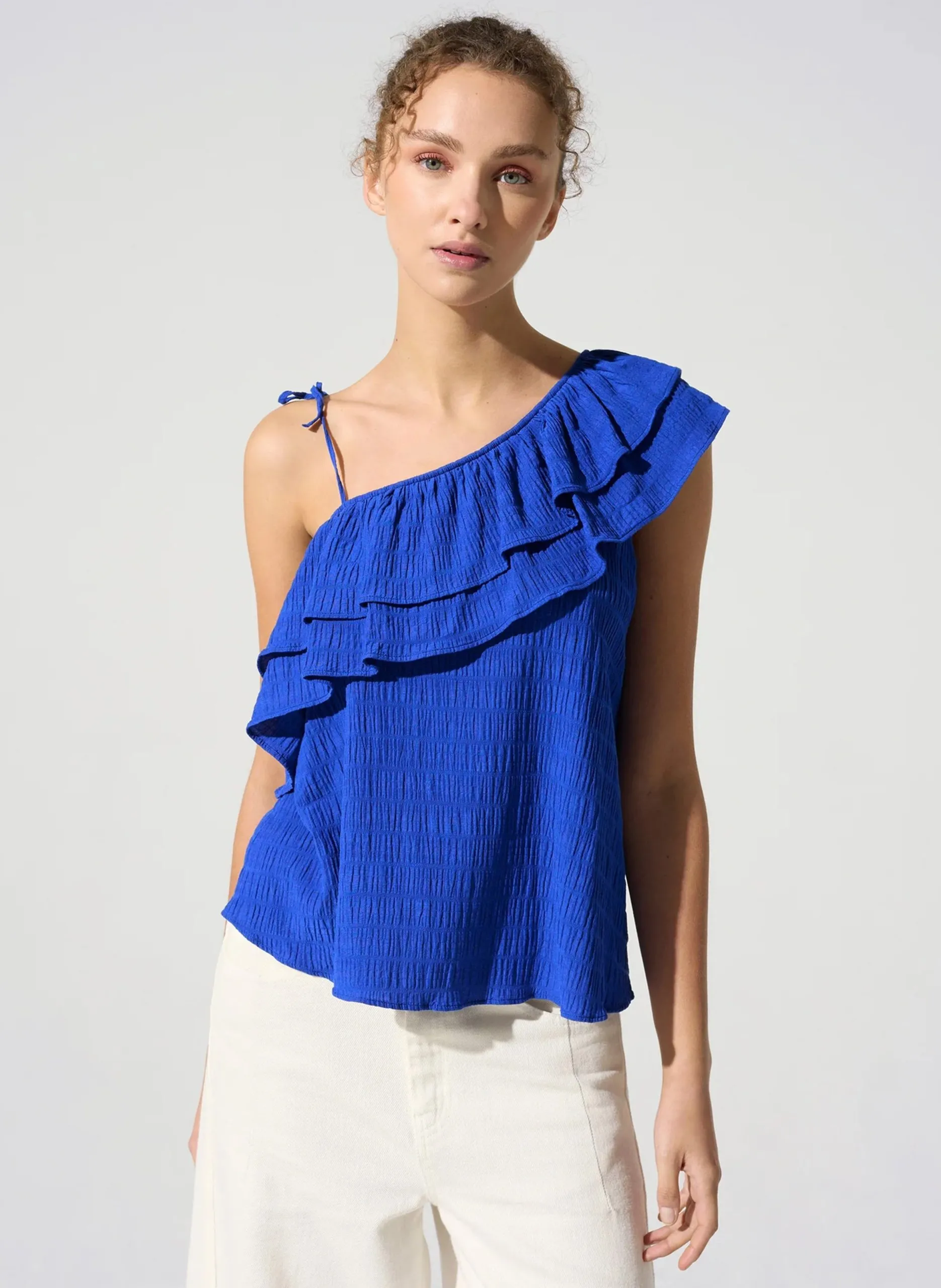 Asymmetrisches Top aus Baumwoll-Mix Blau