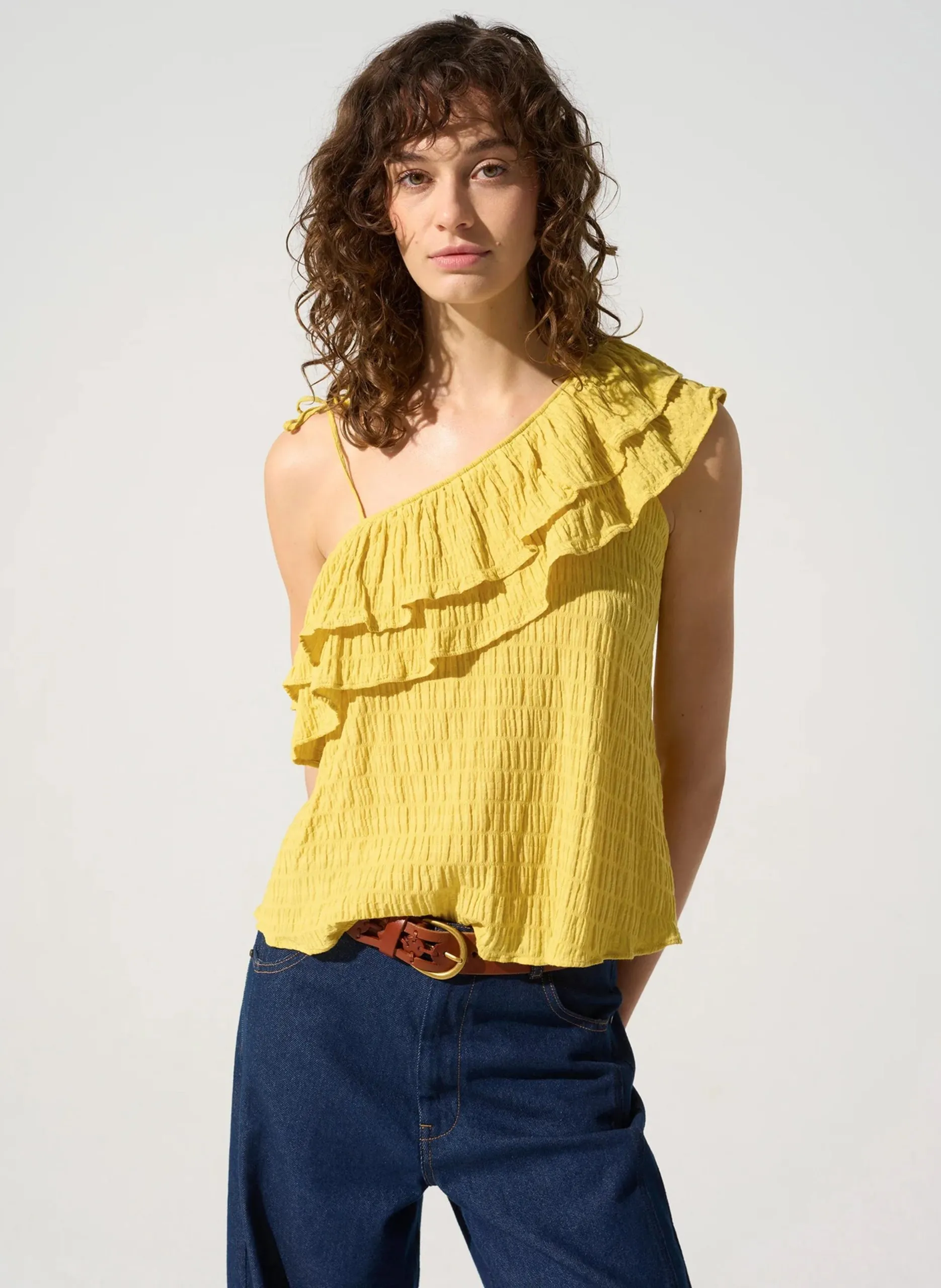 Asymmetrisches Top aus Baumwoll-Mix Gelb