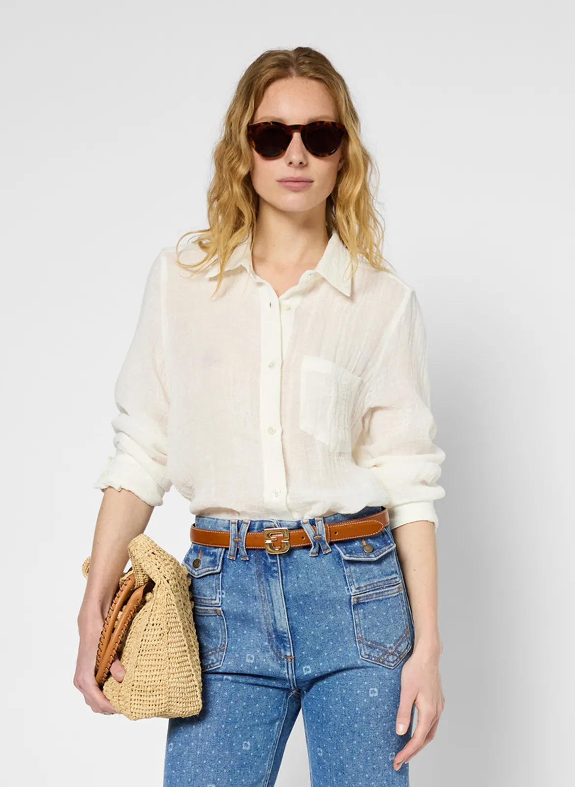 Bluse aus Leinen-Mix mit klassischem Kragen Beige UXANA