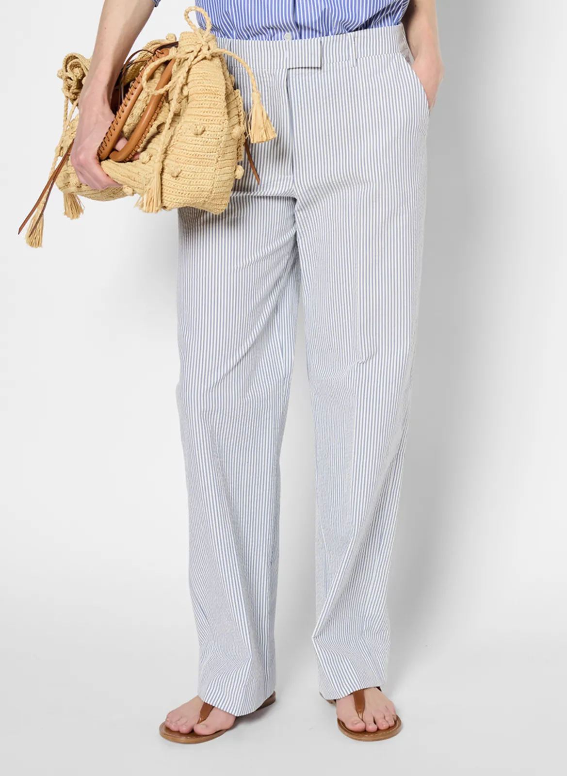 Gerade geschnittene Baumwollhose mit Streifen Blau LILIA