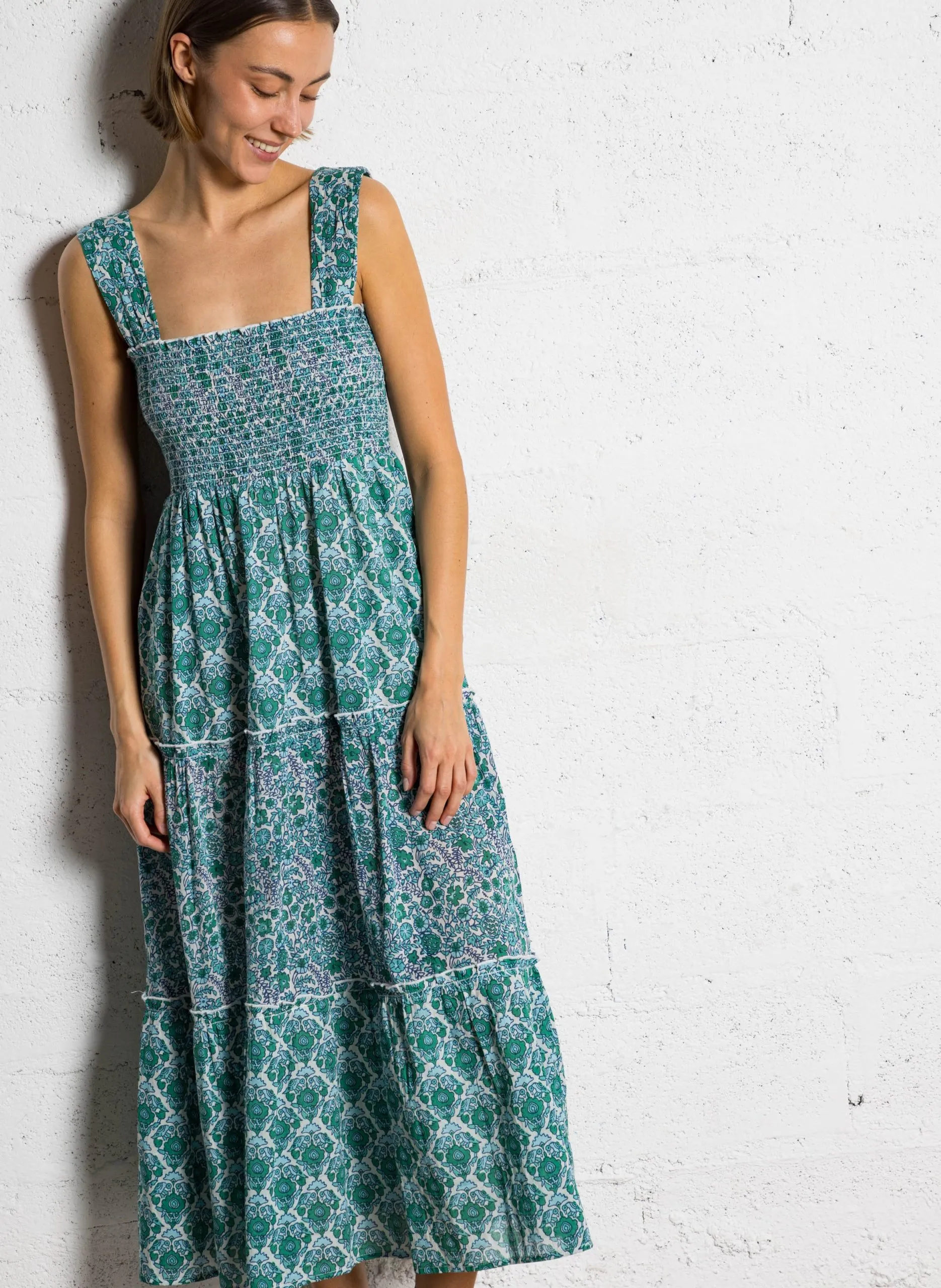 Langes trägerloses Baumwollkleid Grun RON