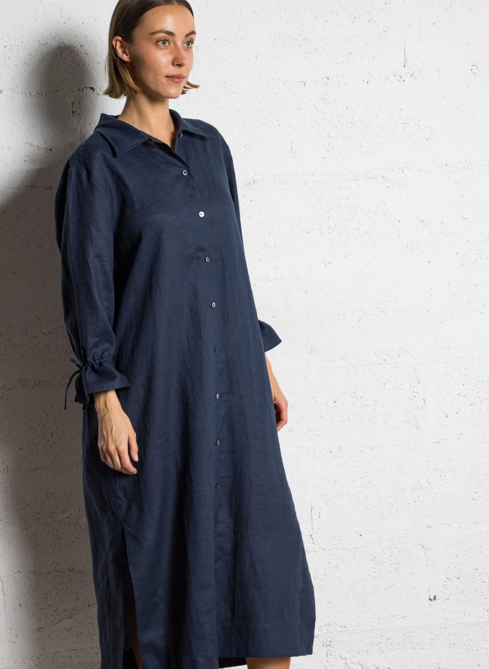 Weites Hemdkleid aus Leinen Blau DURI