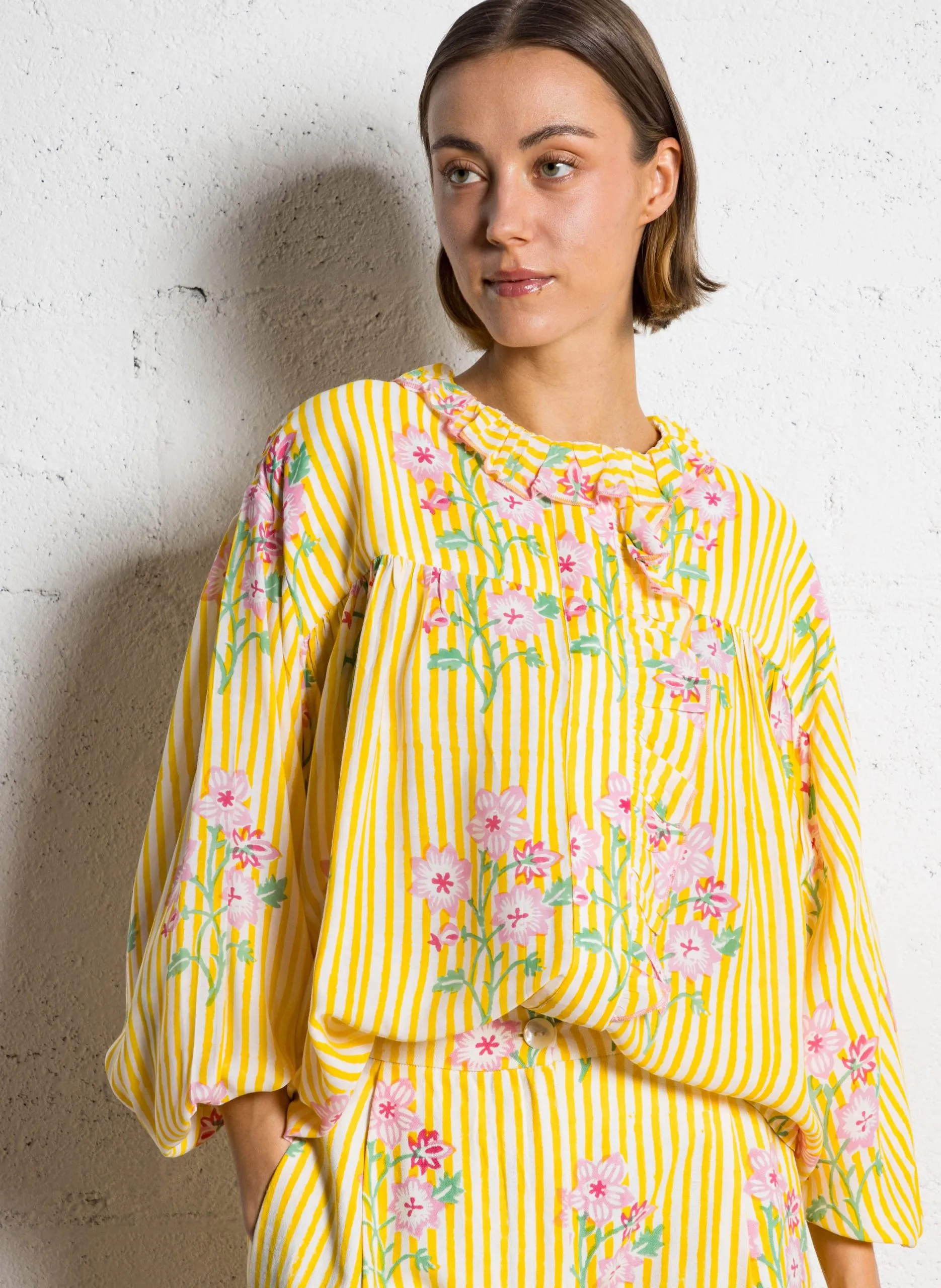 Gestreifte Bluse mit Blumenmuster Mehrfarbig ELIZABETH