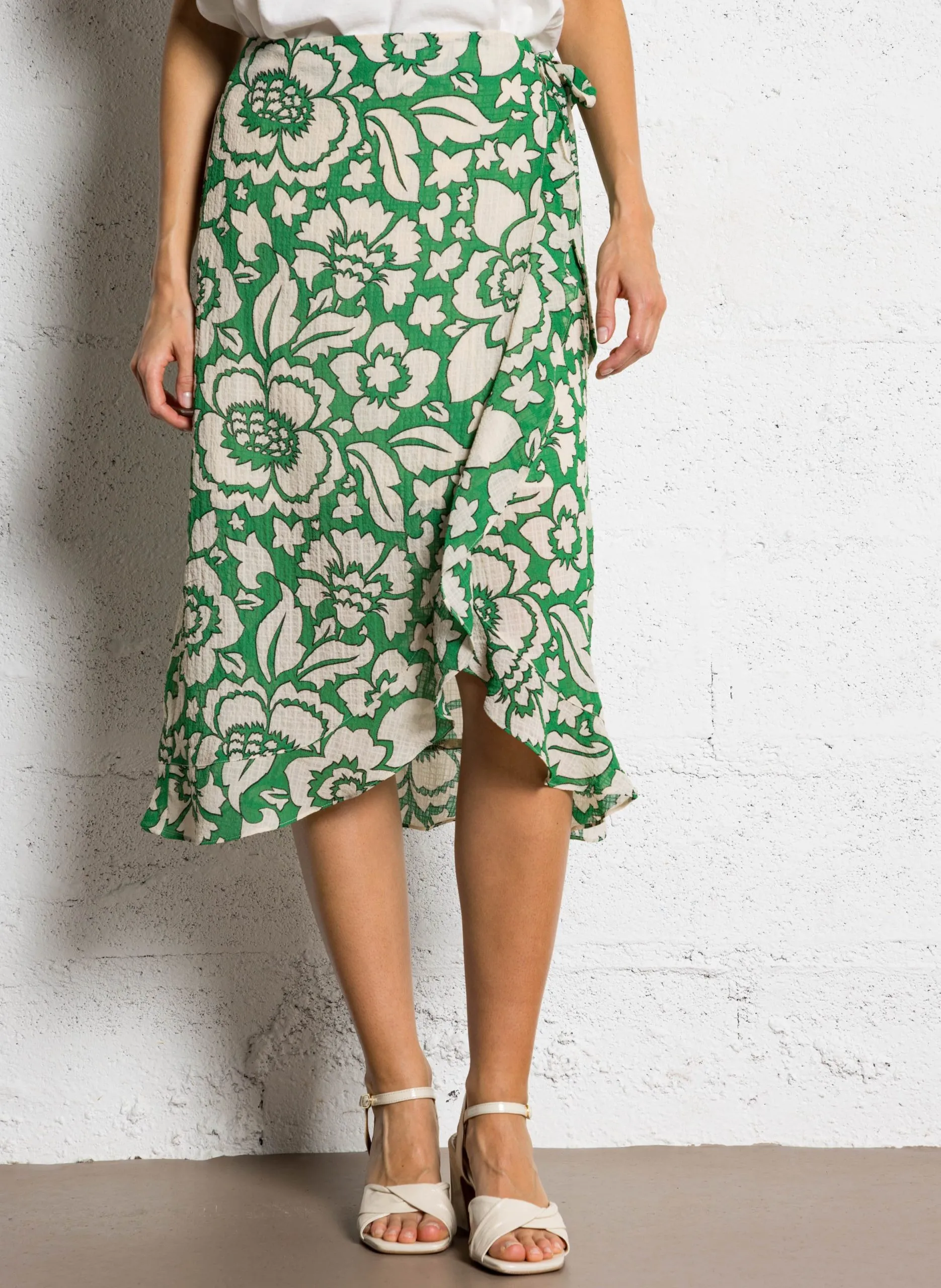 Ausgestellter Midi-Rock mit Mustern Grun