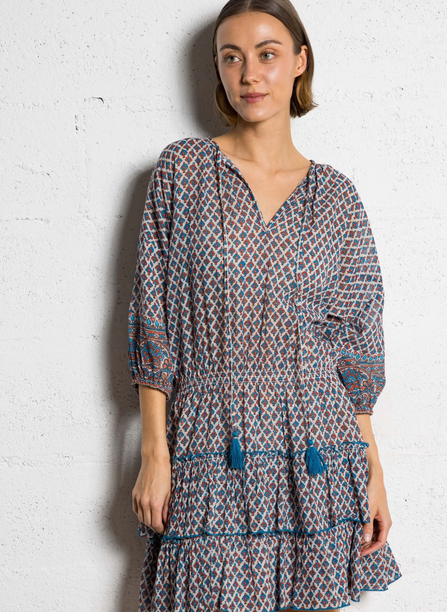 Tailliertes Baumwoll-Kurzkleid Orange VITI