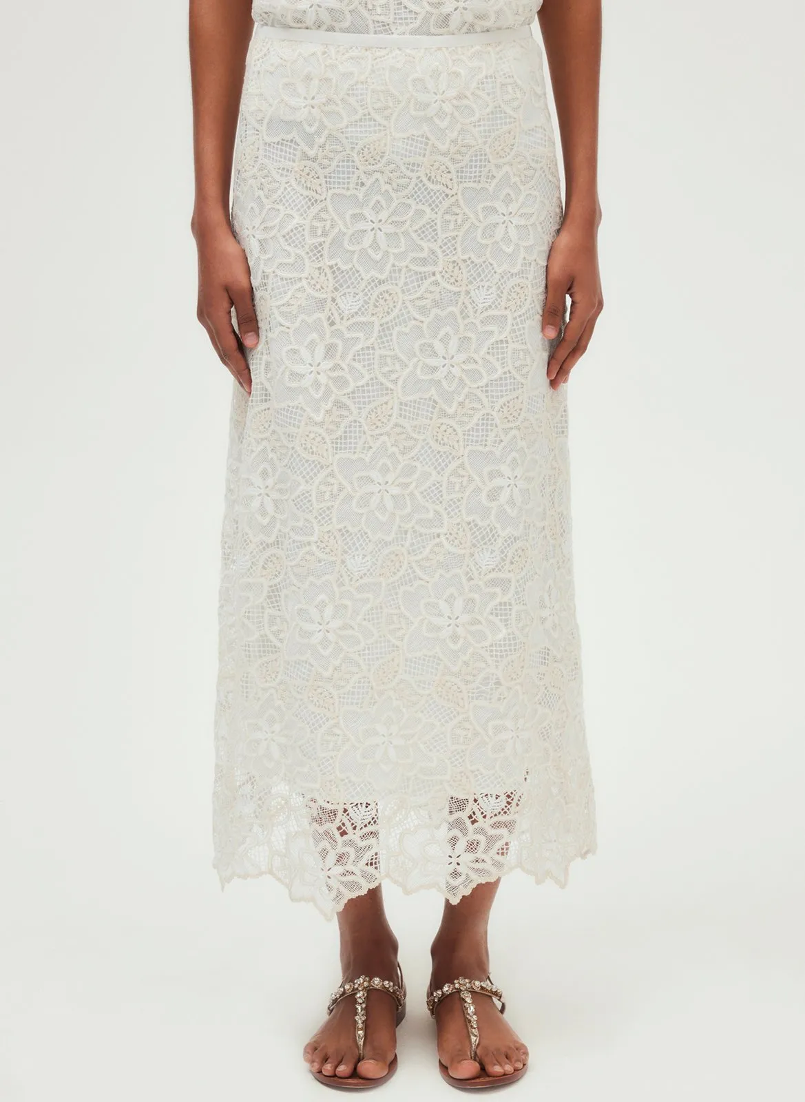 Langer Spitzenrock Beige VALENE