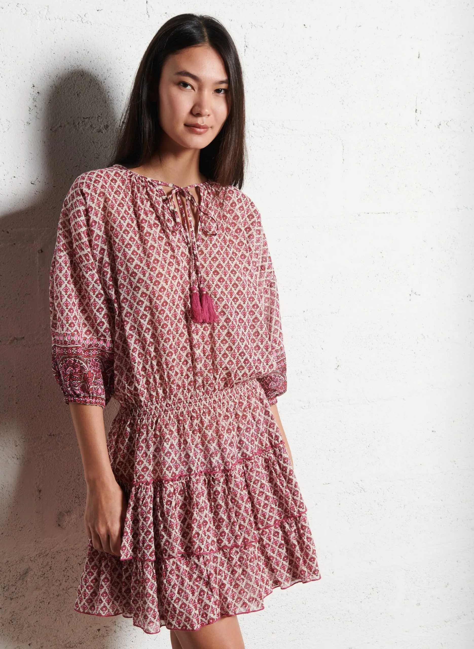 Tailliertes Baumwoll-Kurzkleid Rosa VITI