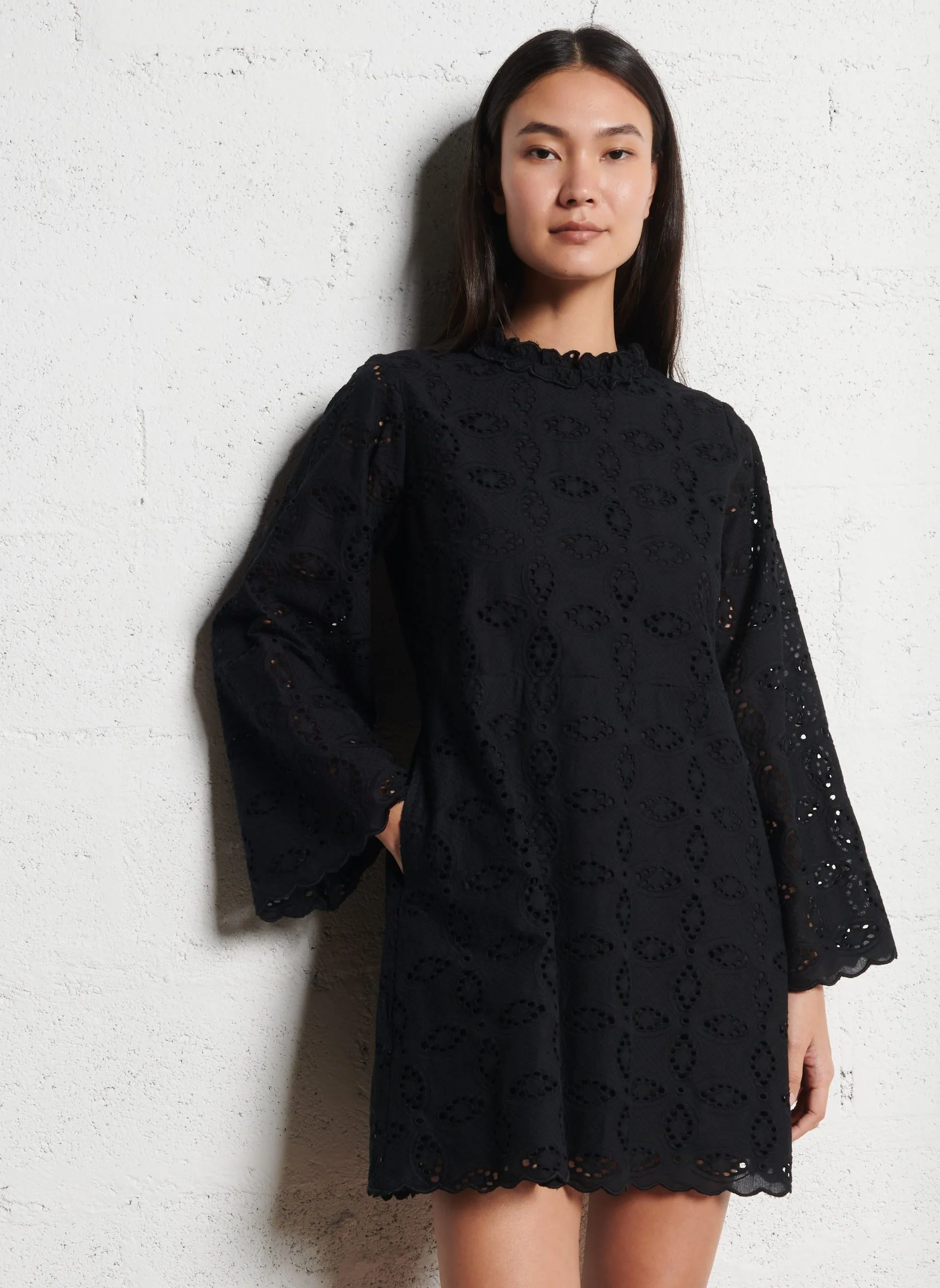 Baumwoll-Kurzkleid mit Rundhalsausschnitt Schwarz HYDRA