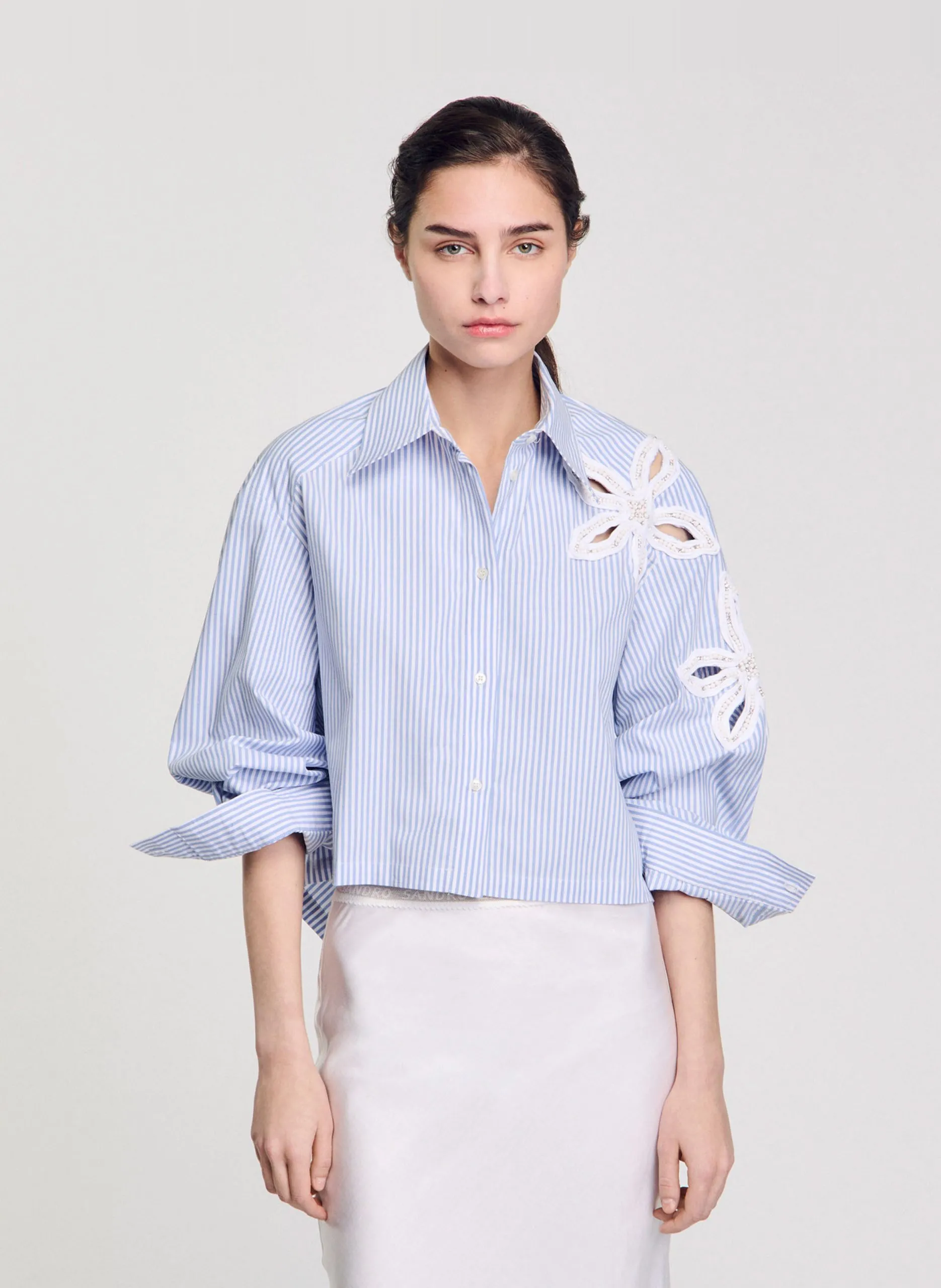 Oversize Hemd aus gestreifter Baumwollmischung Blau