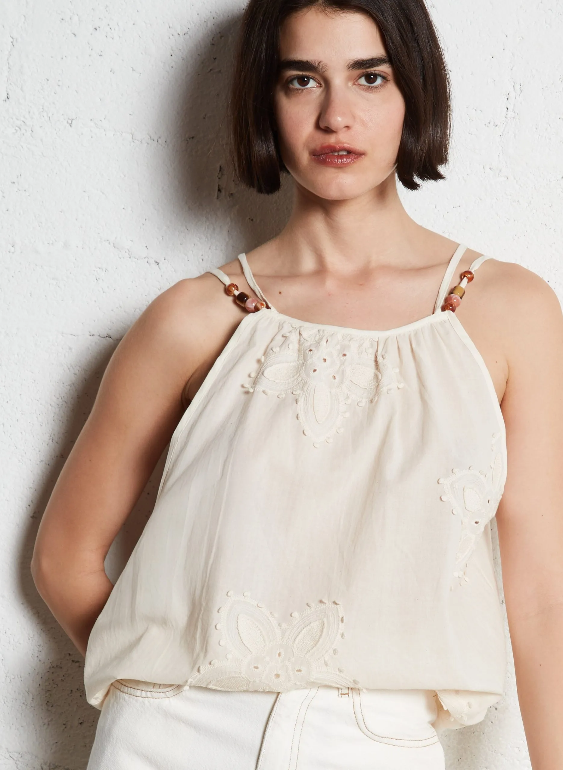 Aimee - Plumetis-Oberteil Weiss