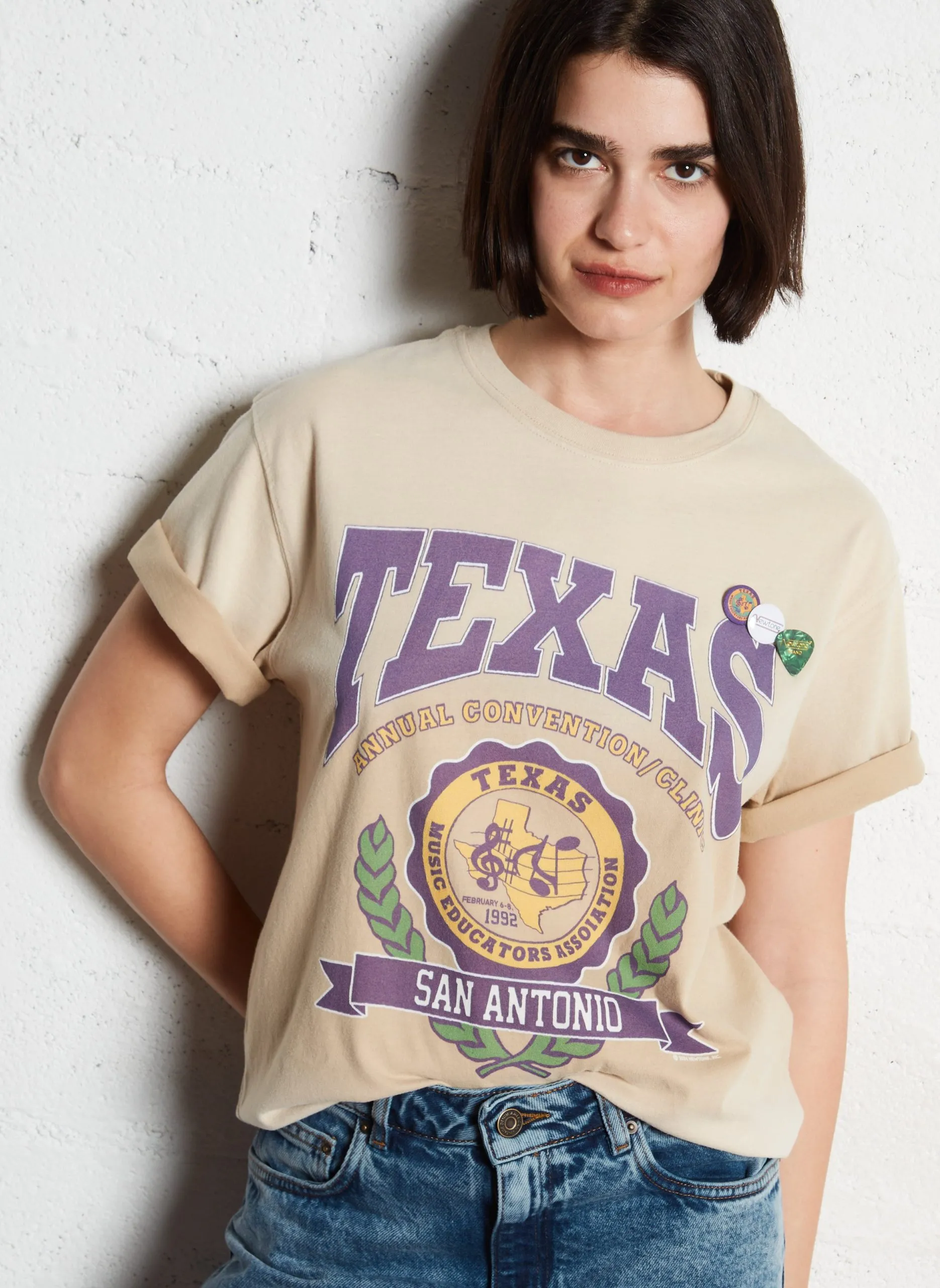 Baumwoll-Pullover mit Rundhalsausschnitt Beige TEXAS