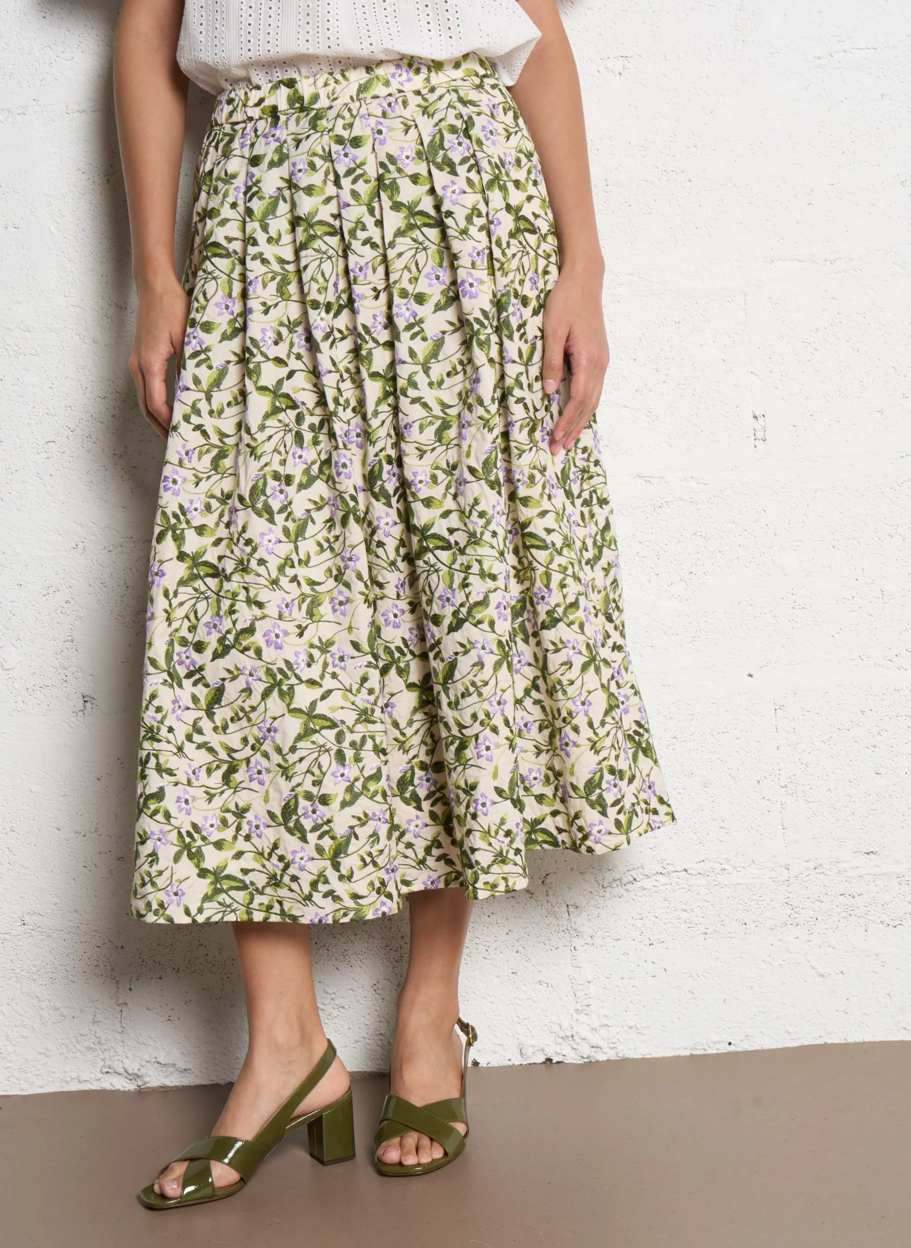 Langer Baumwollrock mit Stickerei Beige ORME