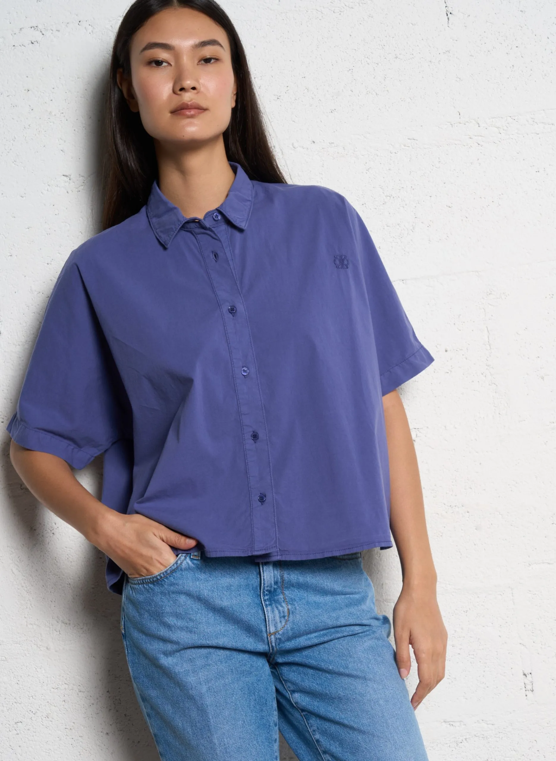 Bluse aus Baumwoll-Mix mit klassischem Kragen Blau CARLA COLOR