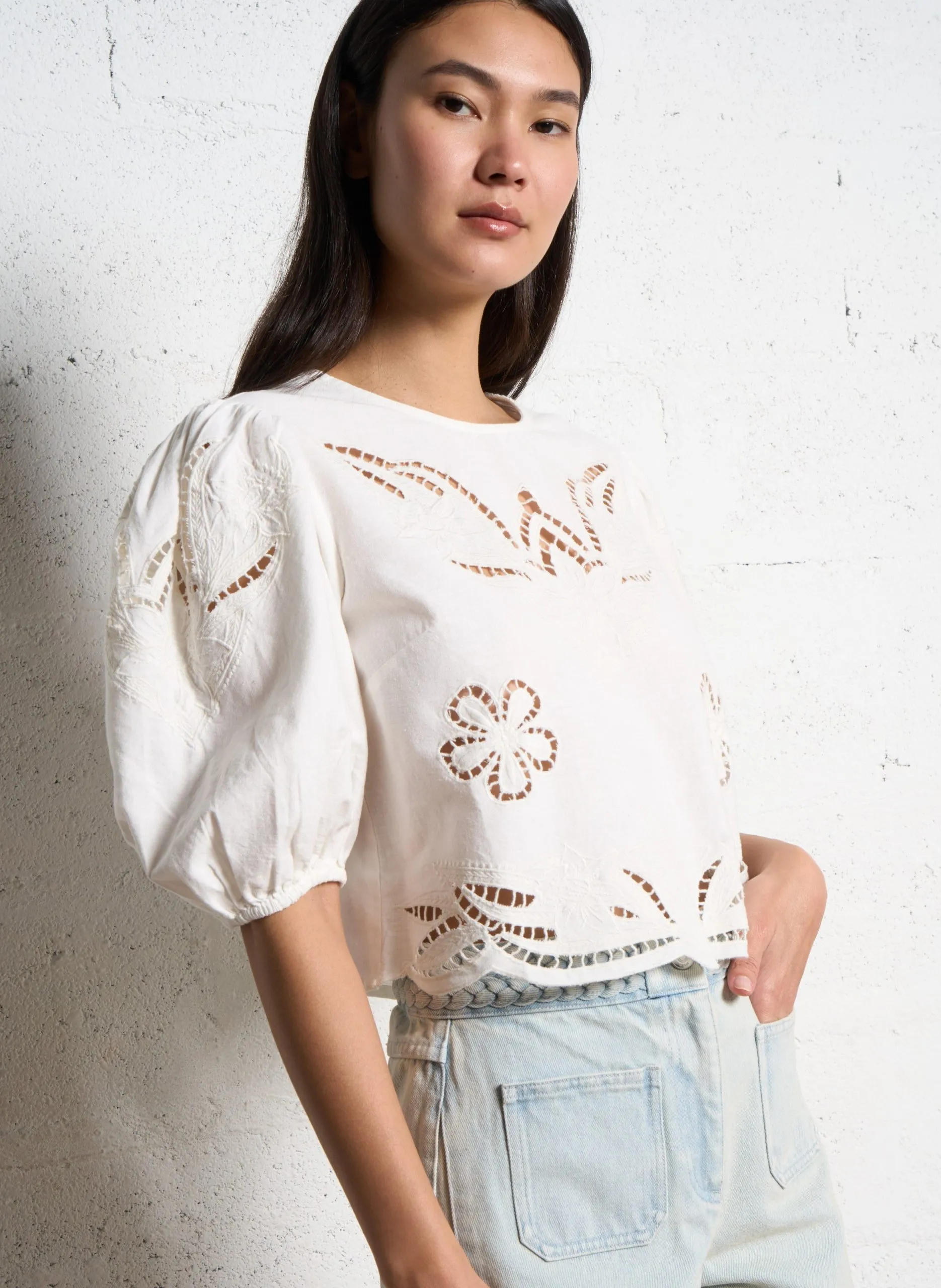 Baumwollbluse mit Spitze Weiss CTYRA