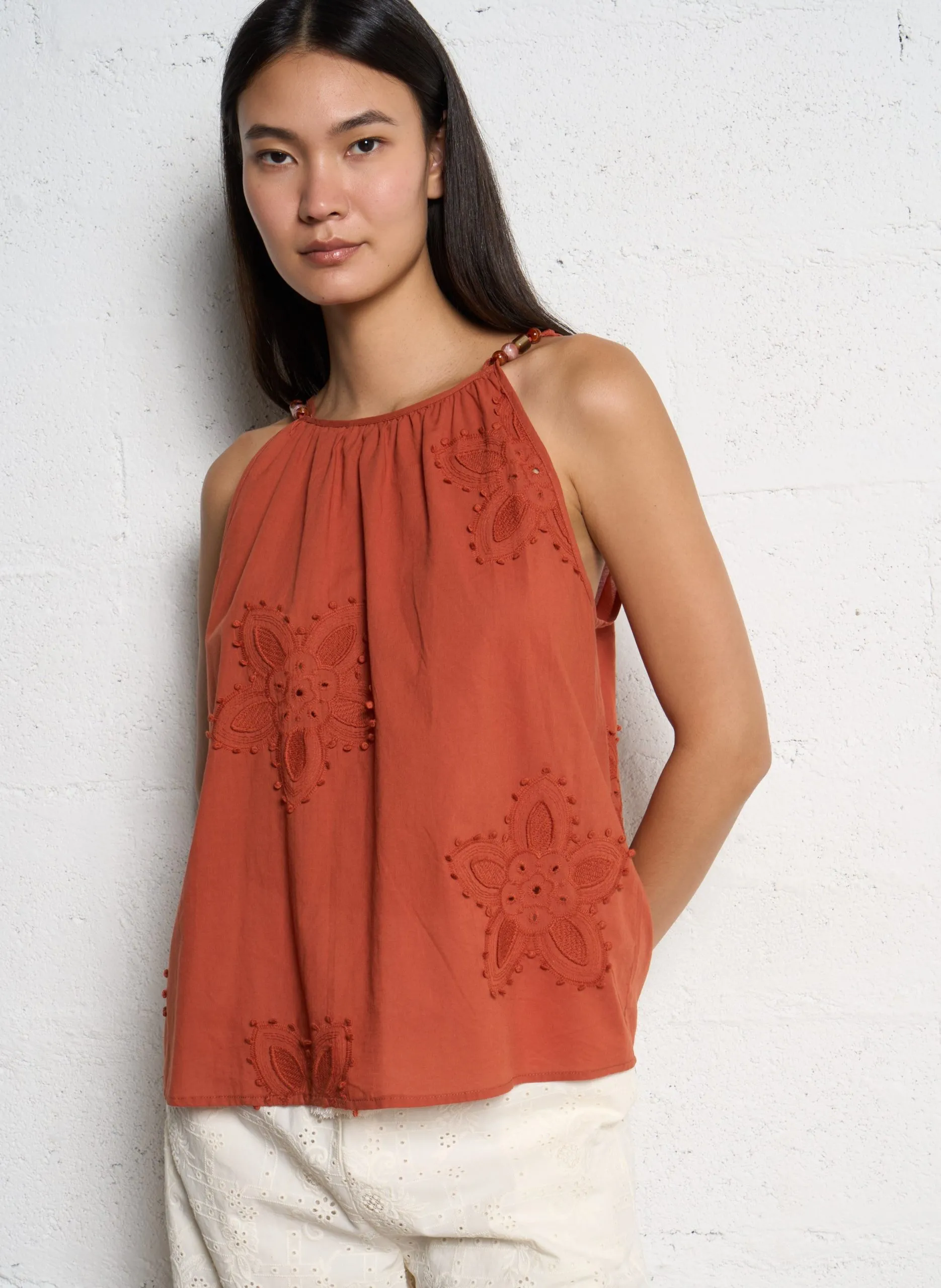 Aimee - Plumetis-Oberteil Orange