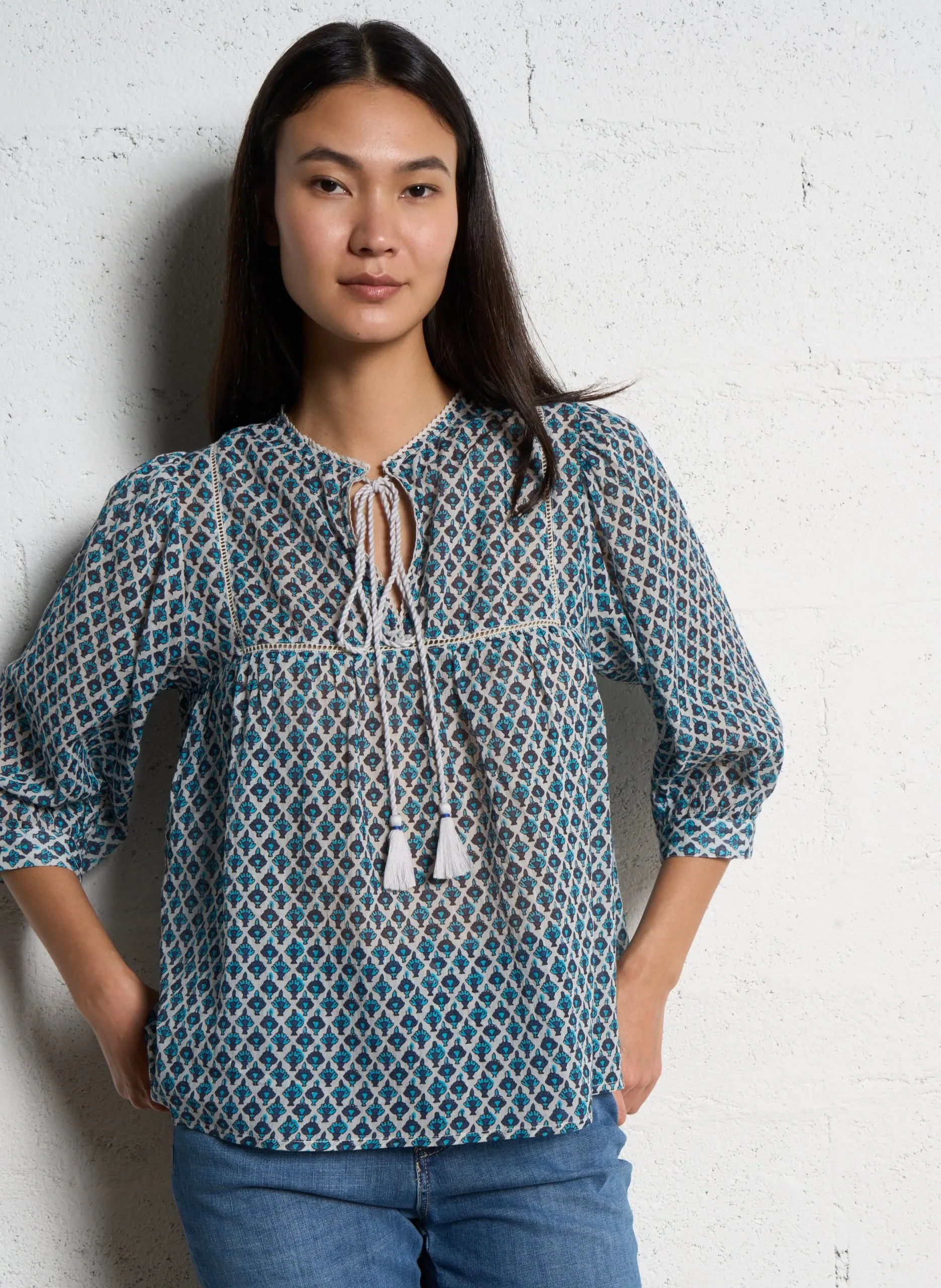 Weite Baumwollbluse Blau VITI