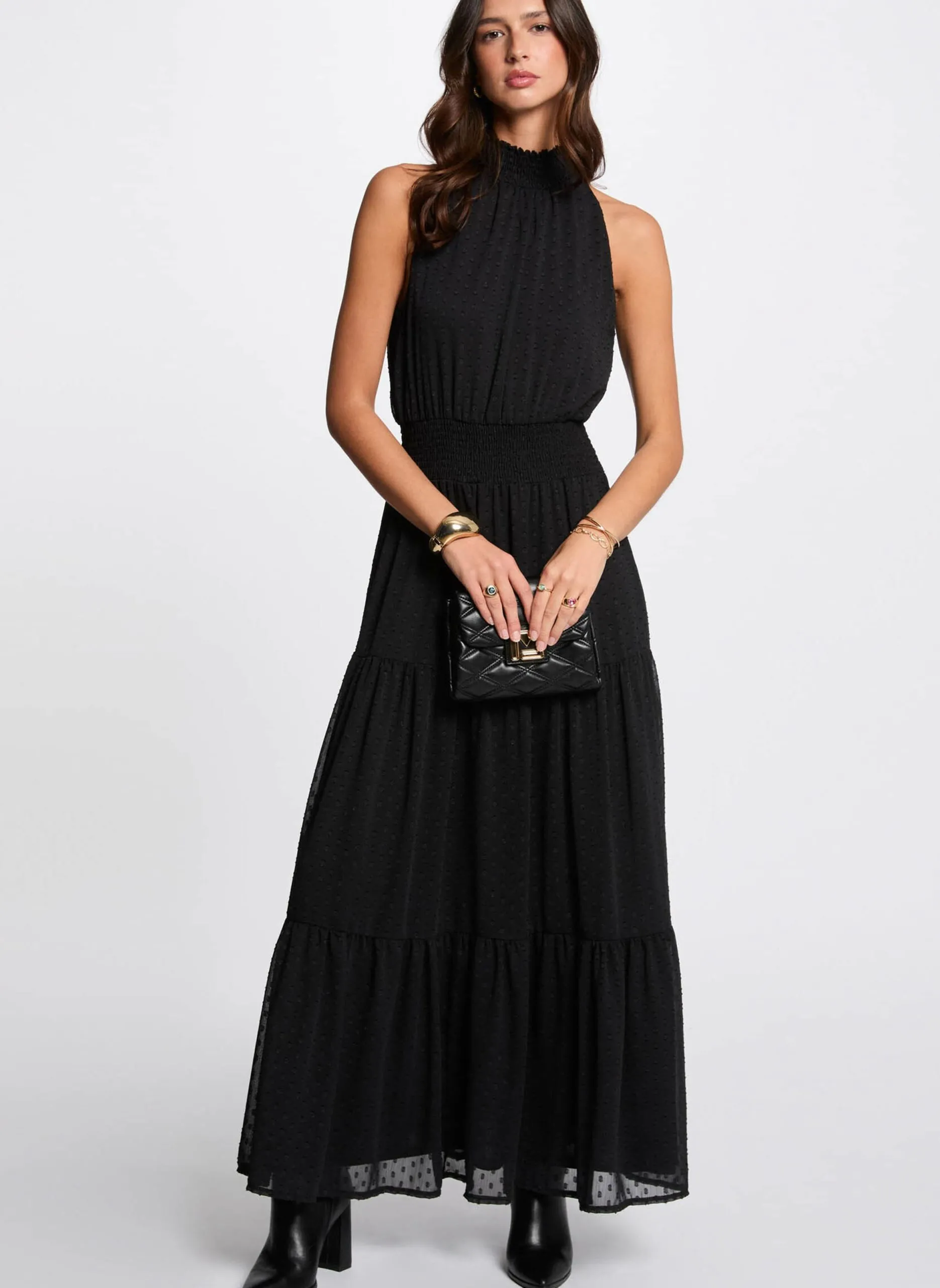 Langes Kleid mit Rundhalsausschnitt Braun 241-RLIKA