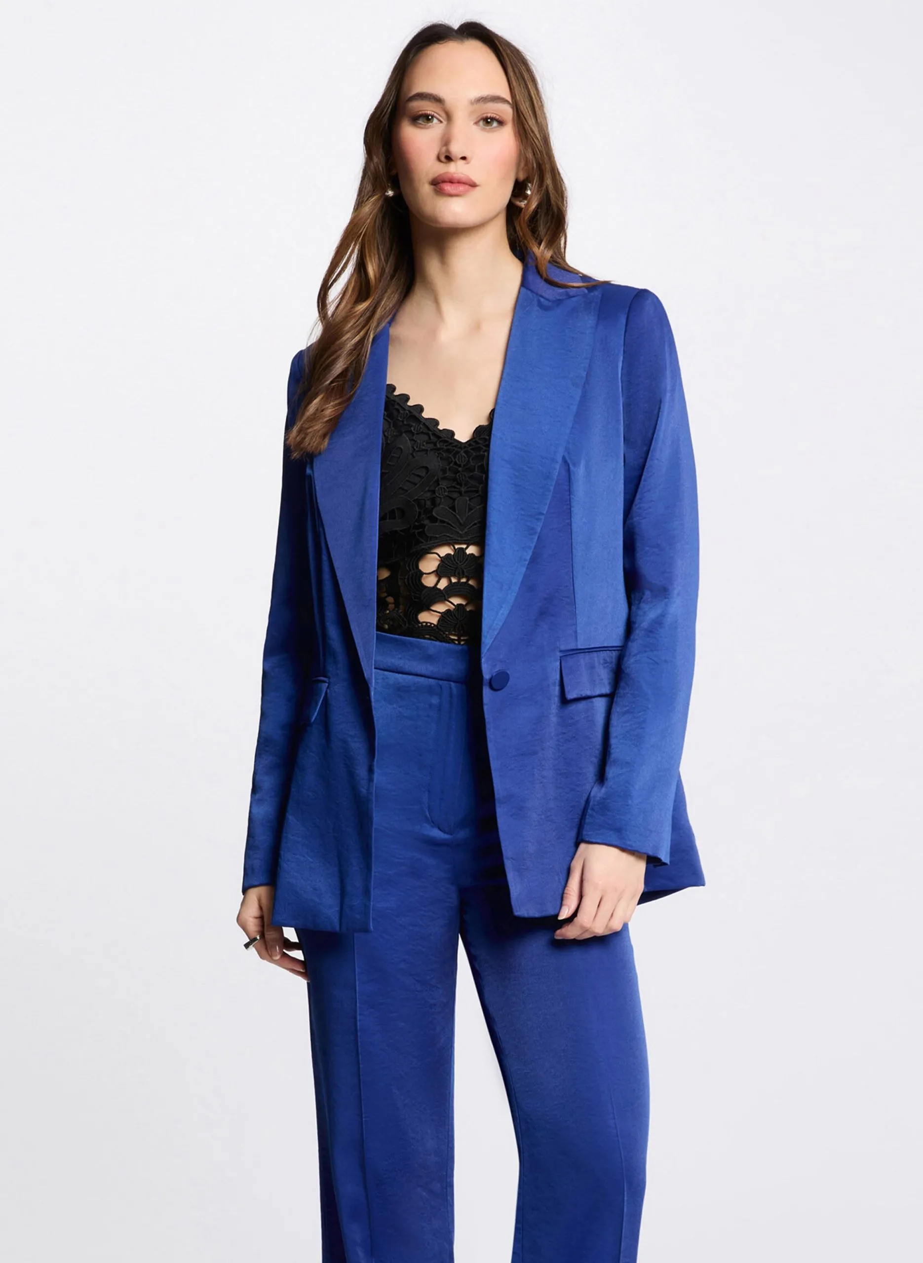 Satinierter Blazer Blau 251-VTEO.F