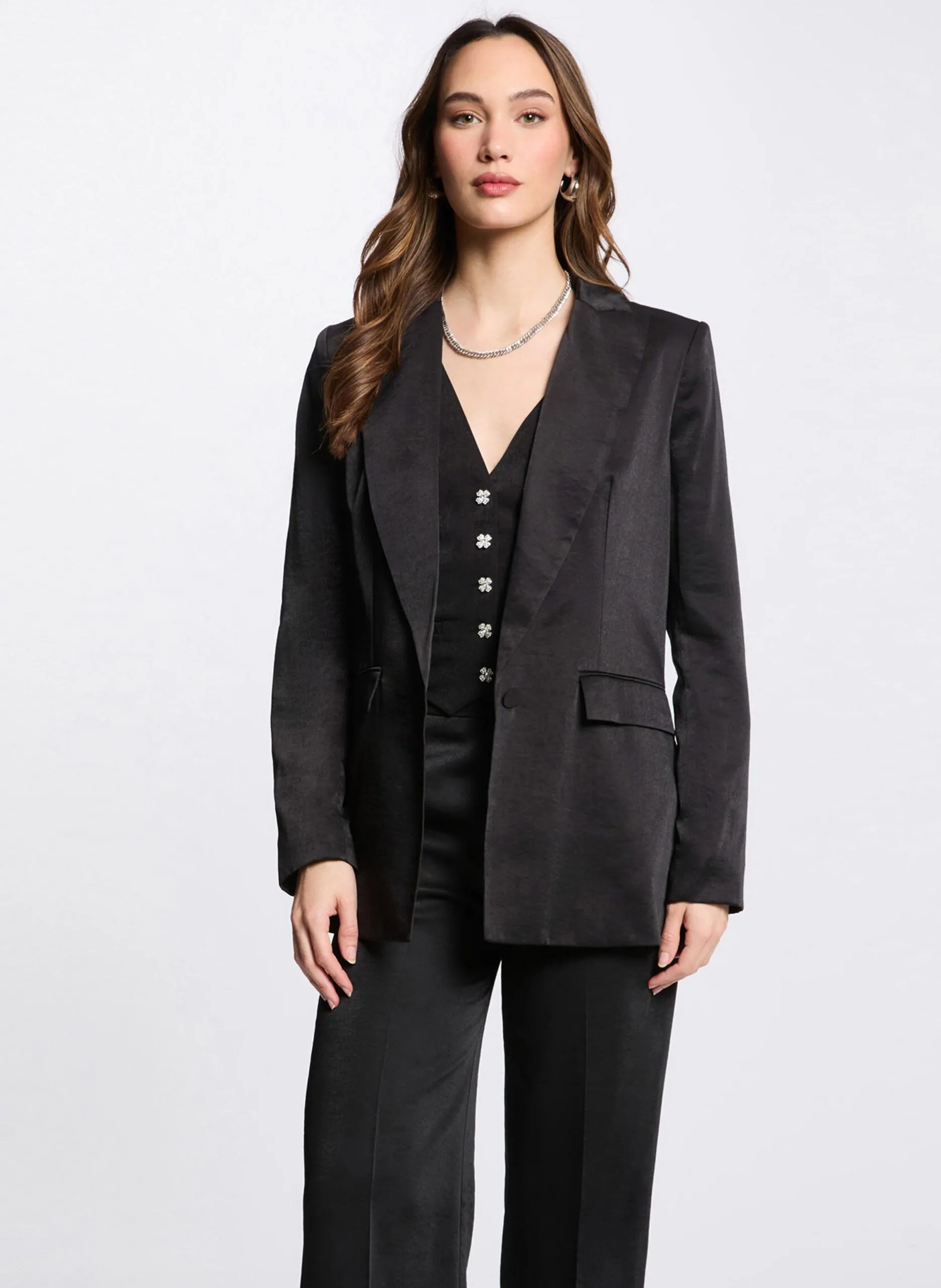 Satinierter Blazer Schwarz 251-VTEO.F