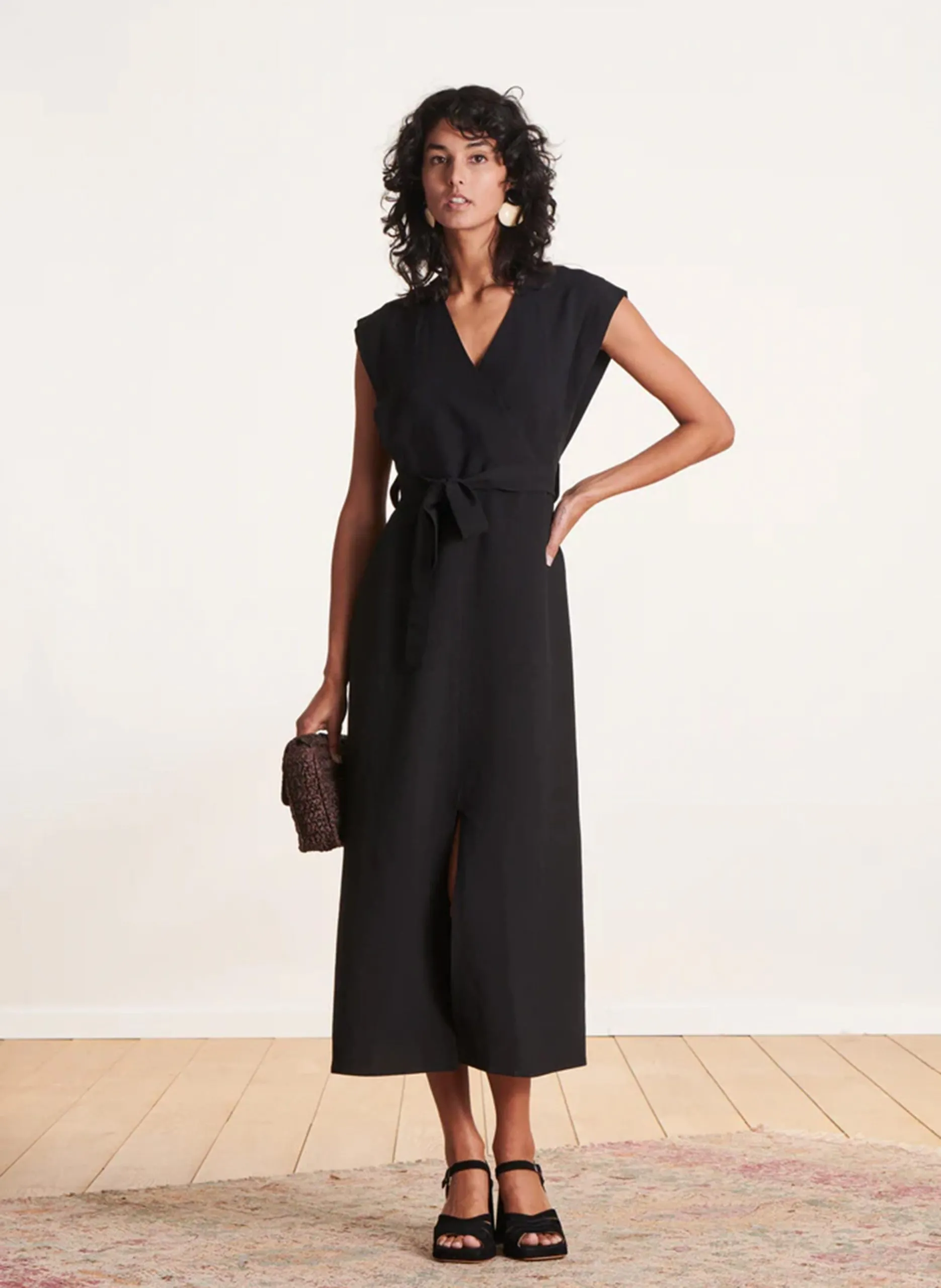 Wickelkleid mit Taillengürtel Schwarz