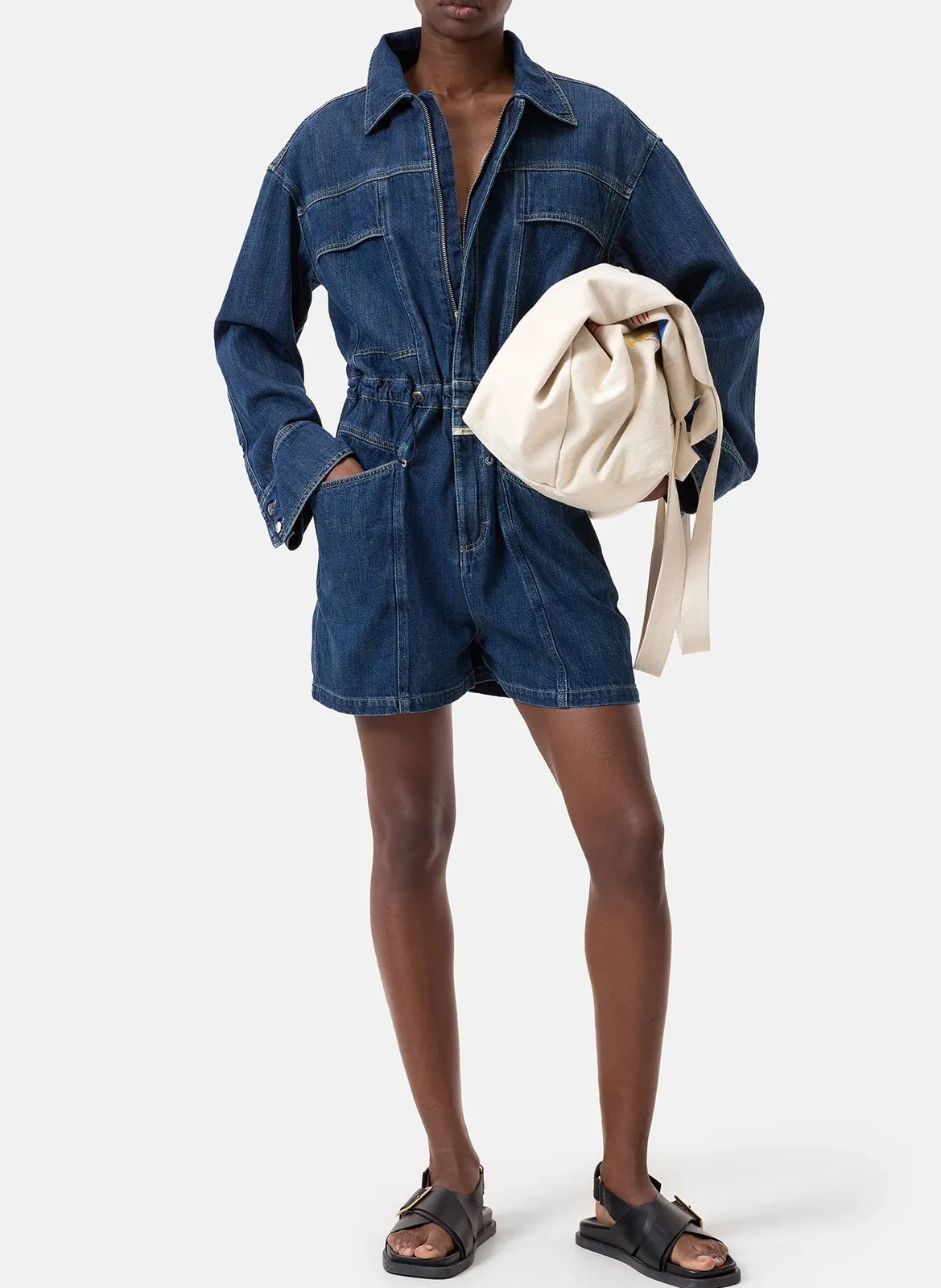 Langarm-Shorts aus rohem Denim Blau ASTRI