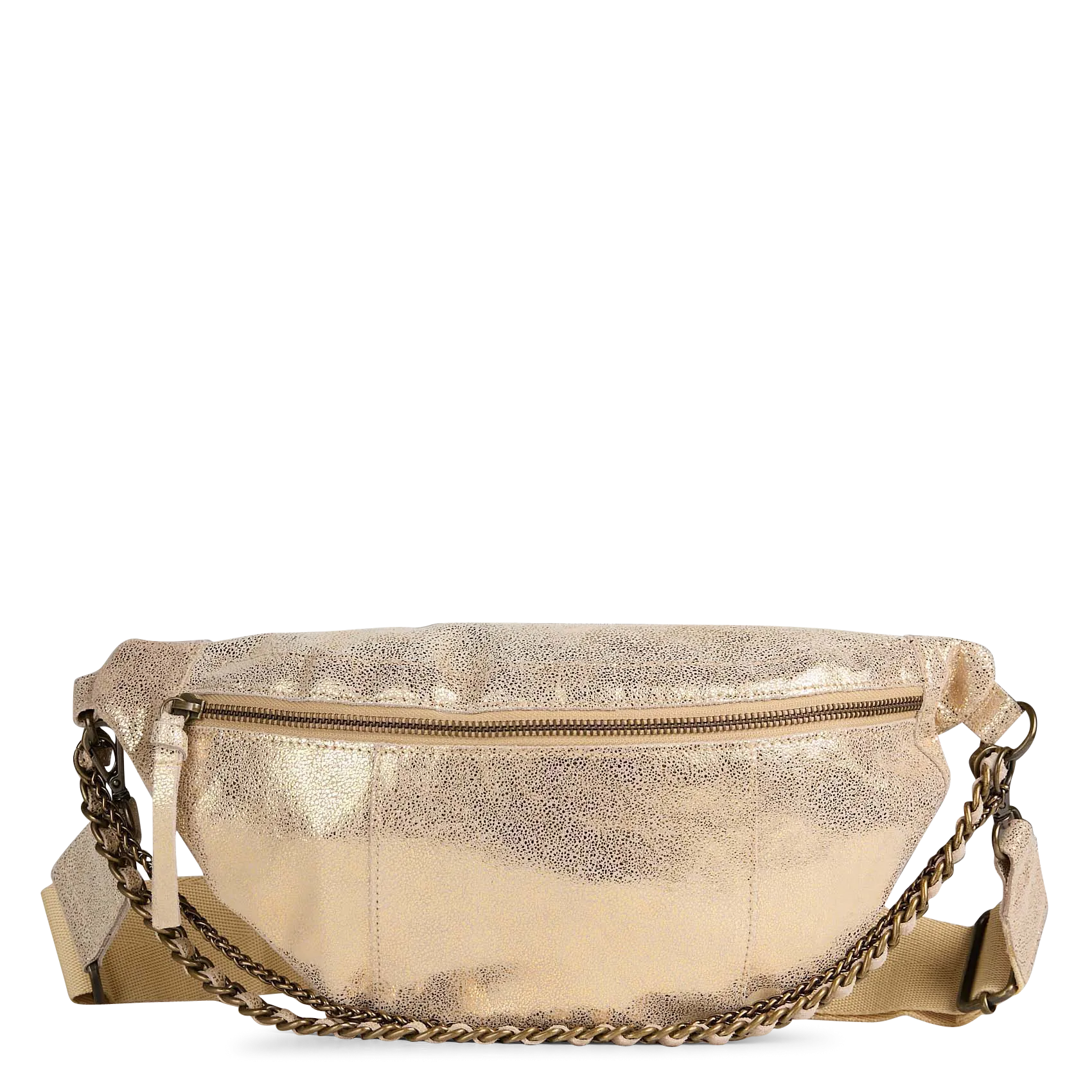 Glitzernde Ledergürteltasche mit Reißverschluss Golden TERESA