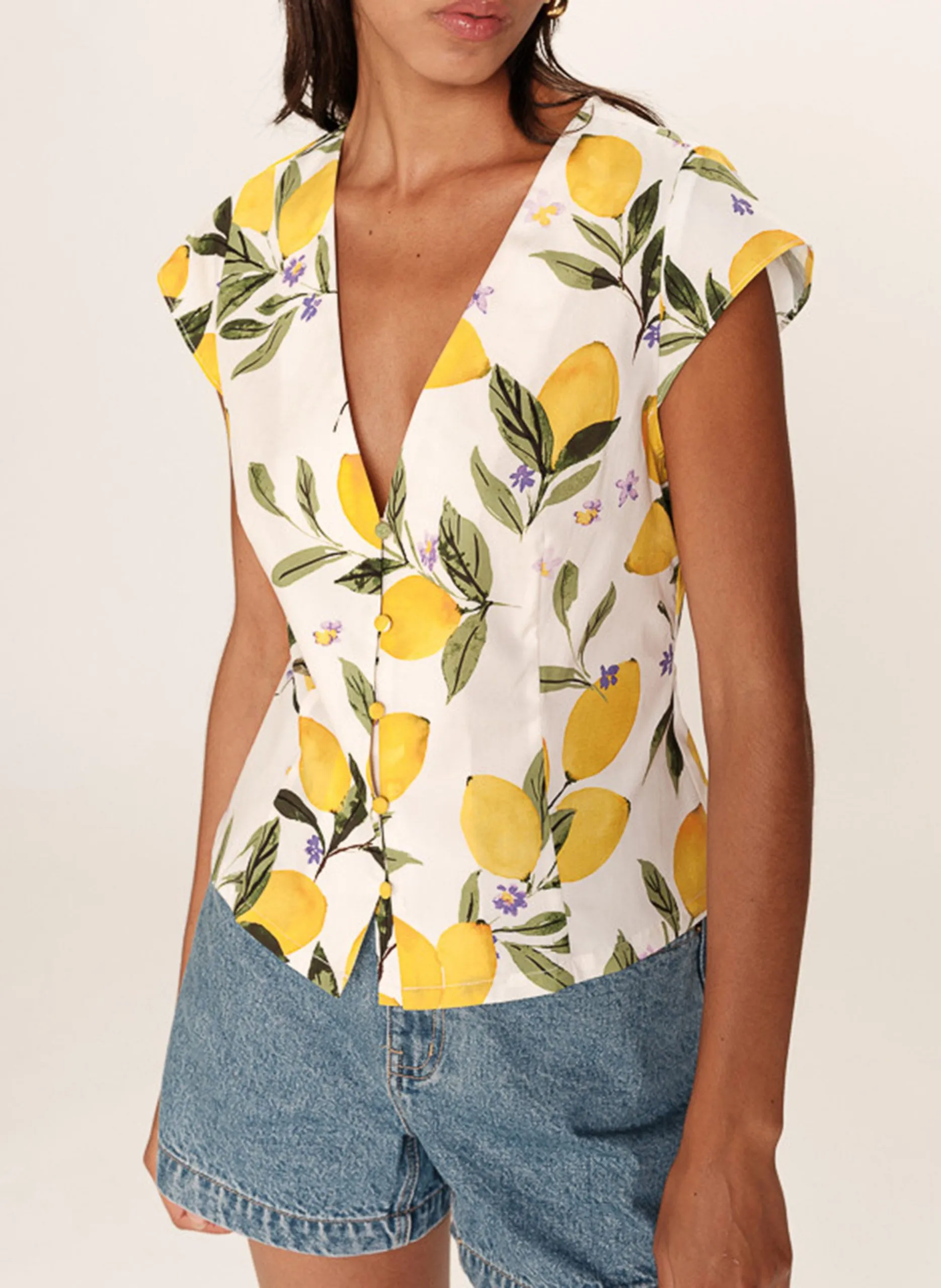 Baumwoll-Top mit V-Ausschnitt Weiss REMY