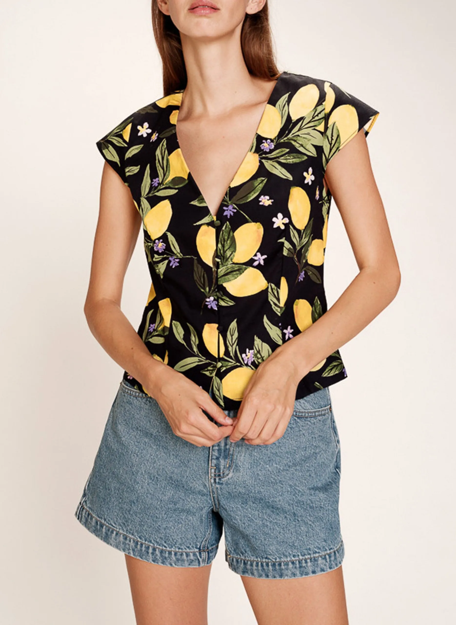 Baumwoll-Top mit V-Ausschnitt Schwarz REMY