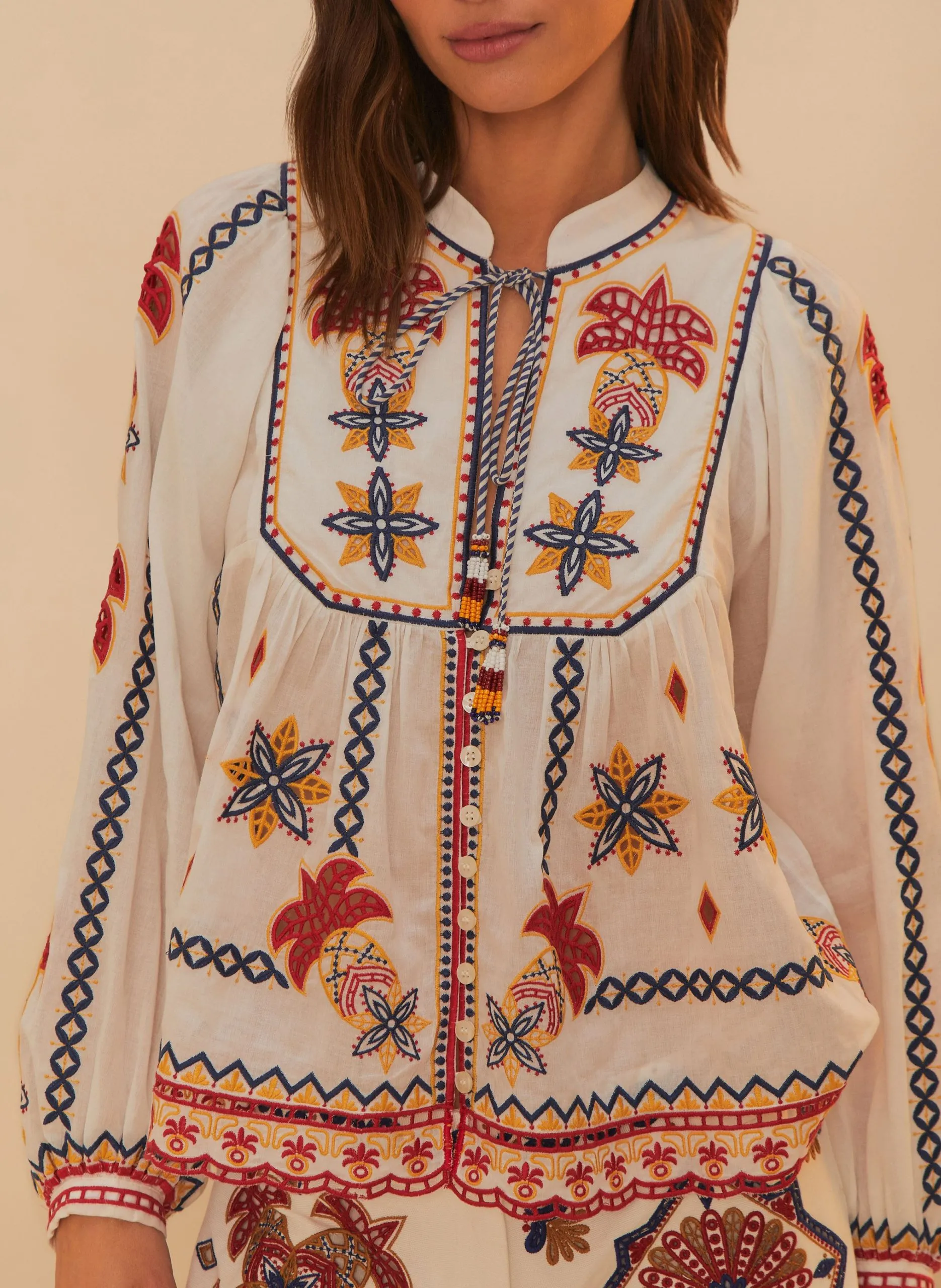 Weite Baumwollbluse Mehrfarbig